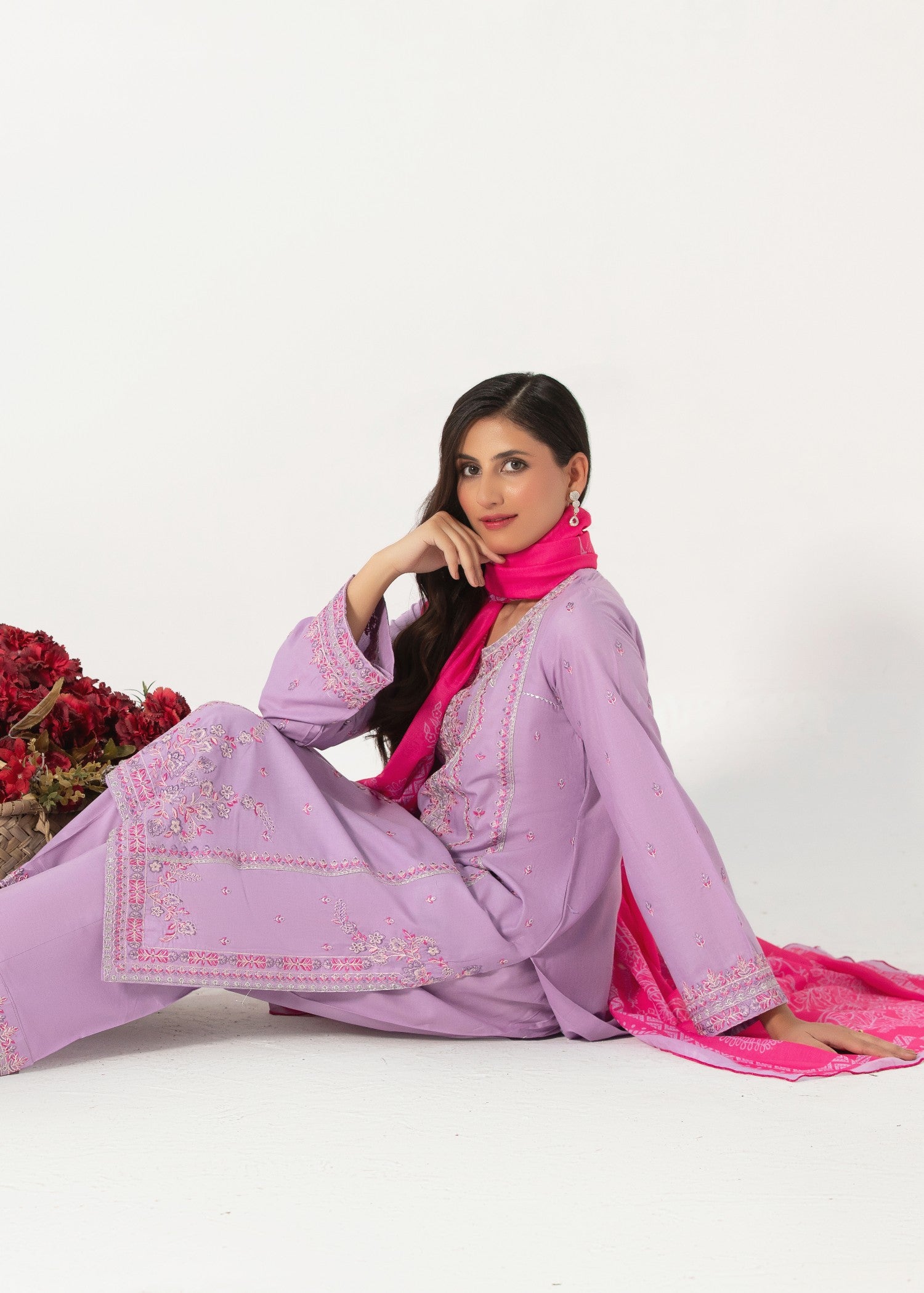 cotton Kurta Set in Bright lavender