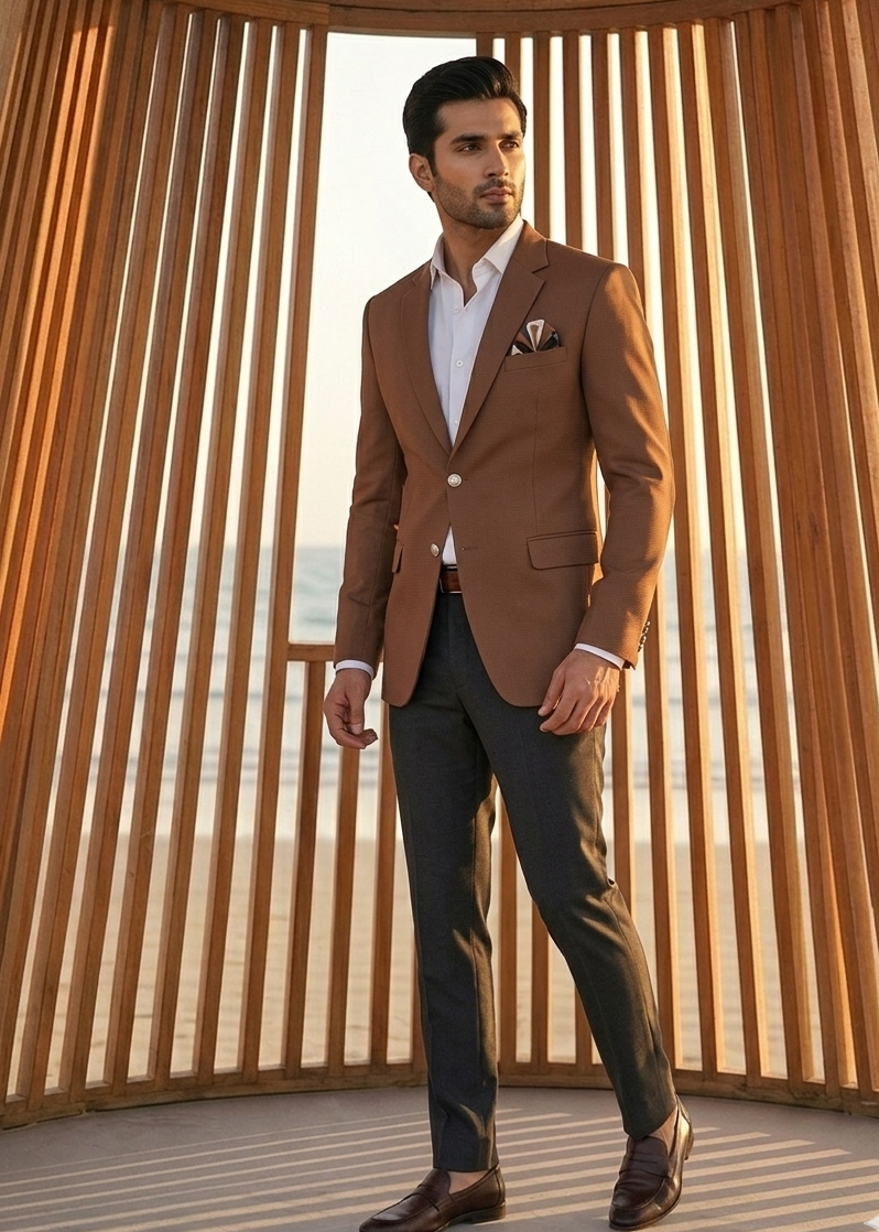 wool viscose Blazer in Tan brown