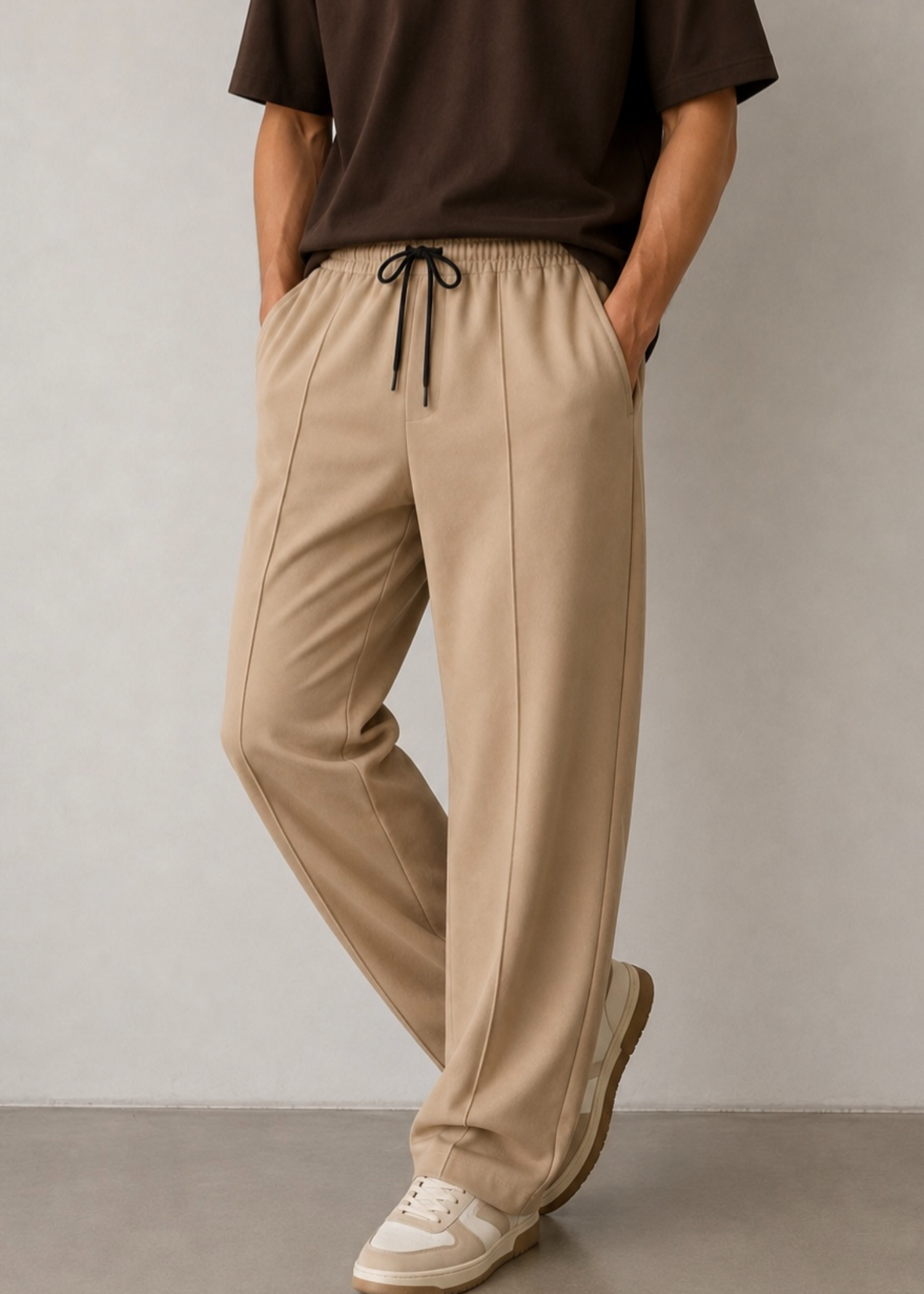 interlock knit Trousers in Tan brown