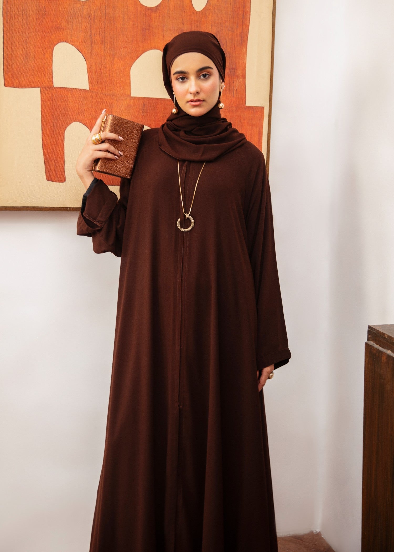 georgette chiffon Abaya in Dark brown