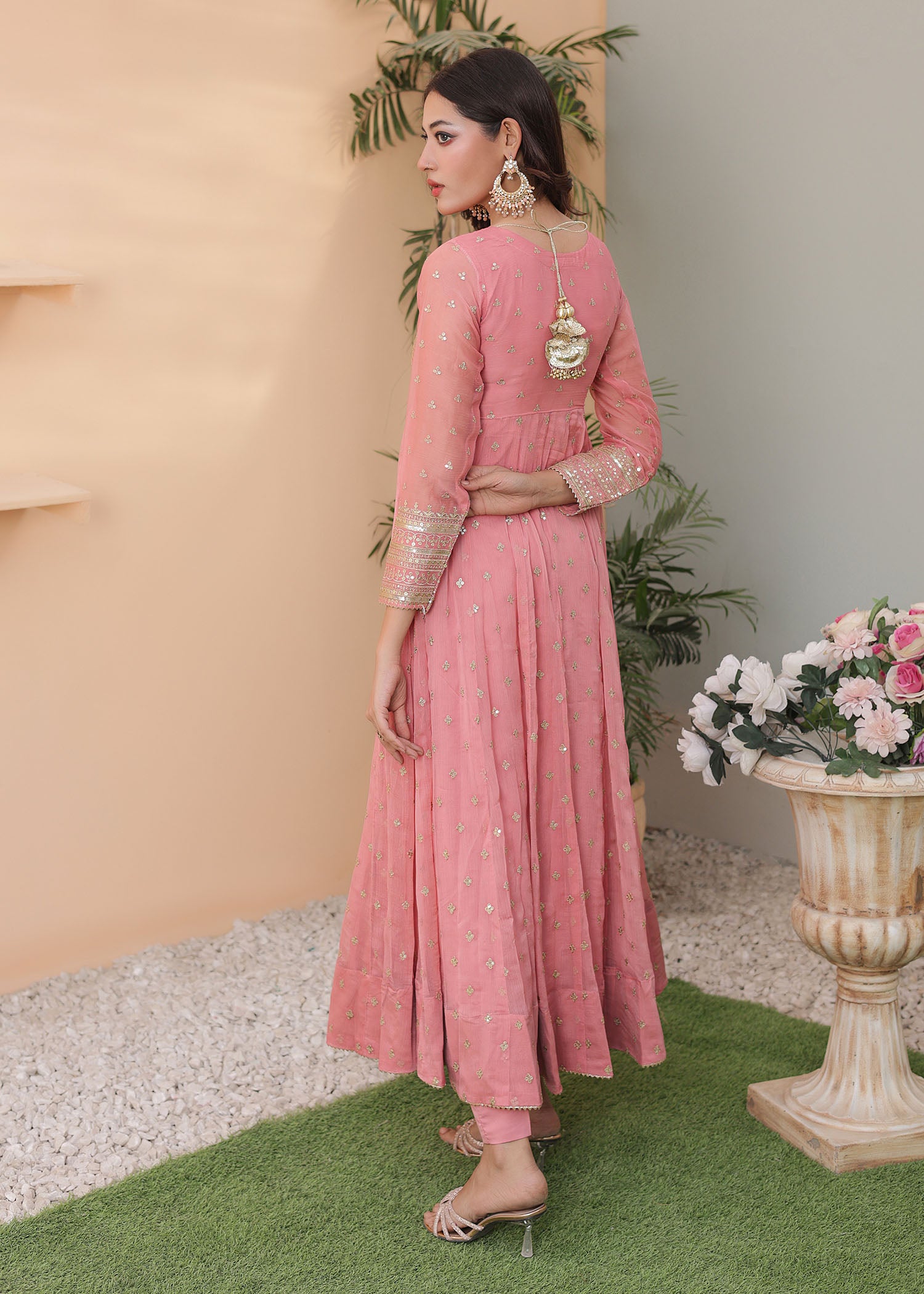 silk Anarkali in Pink