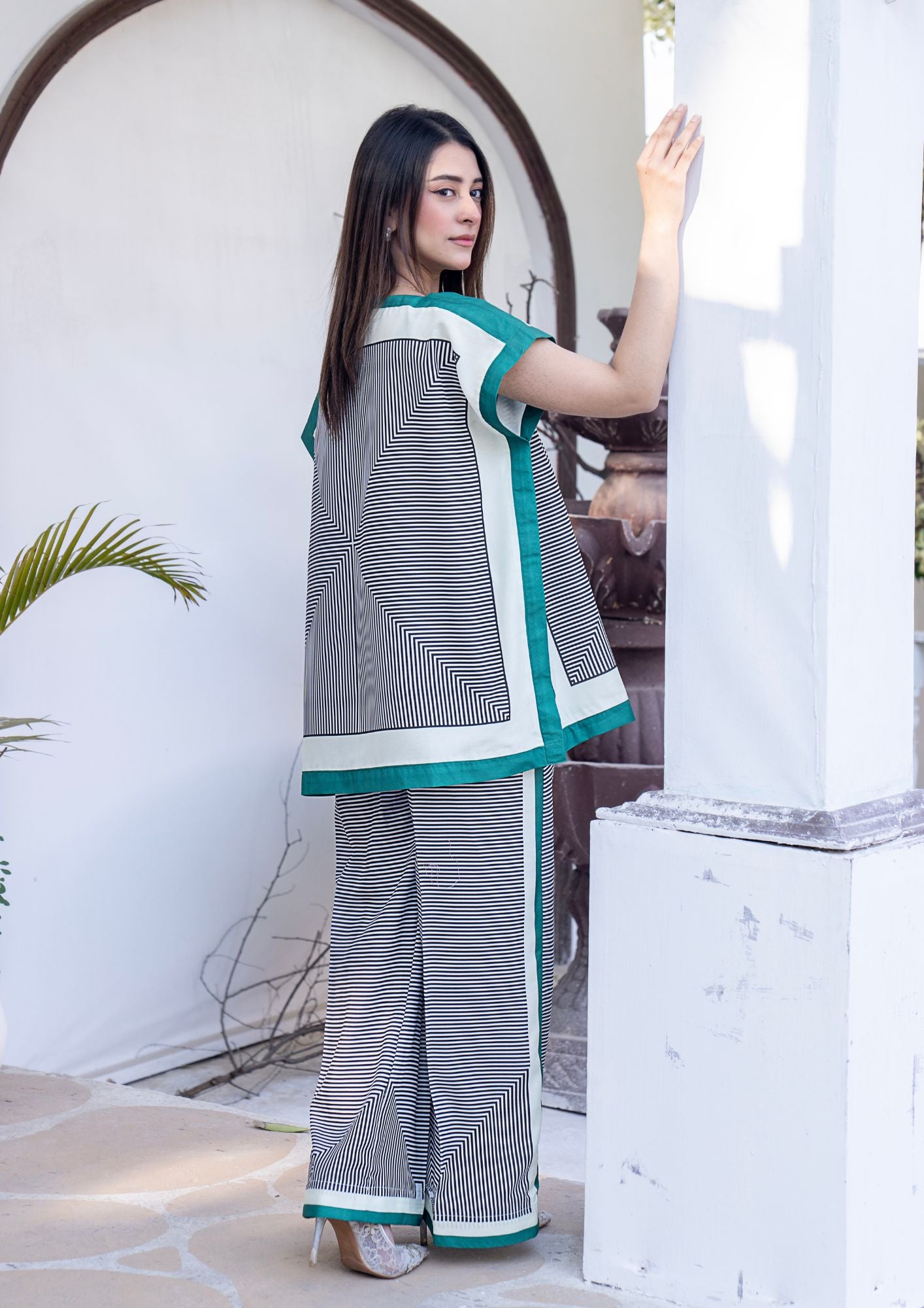 arabic lawn Co ord Sets in Black, white, green