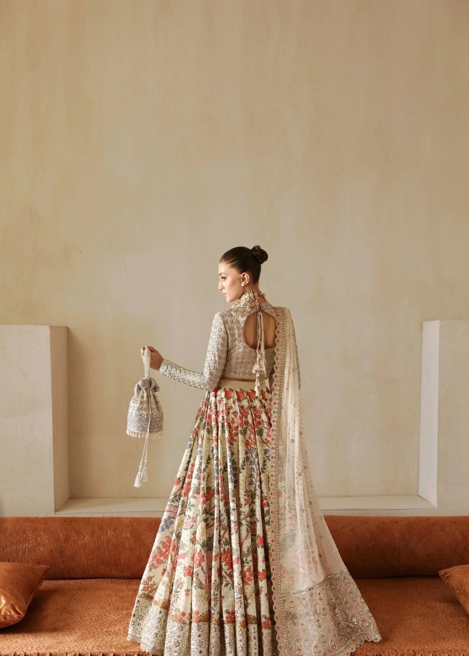 raw silk Lehenga in Off-white