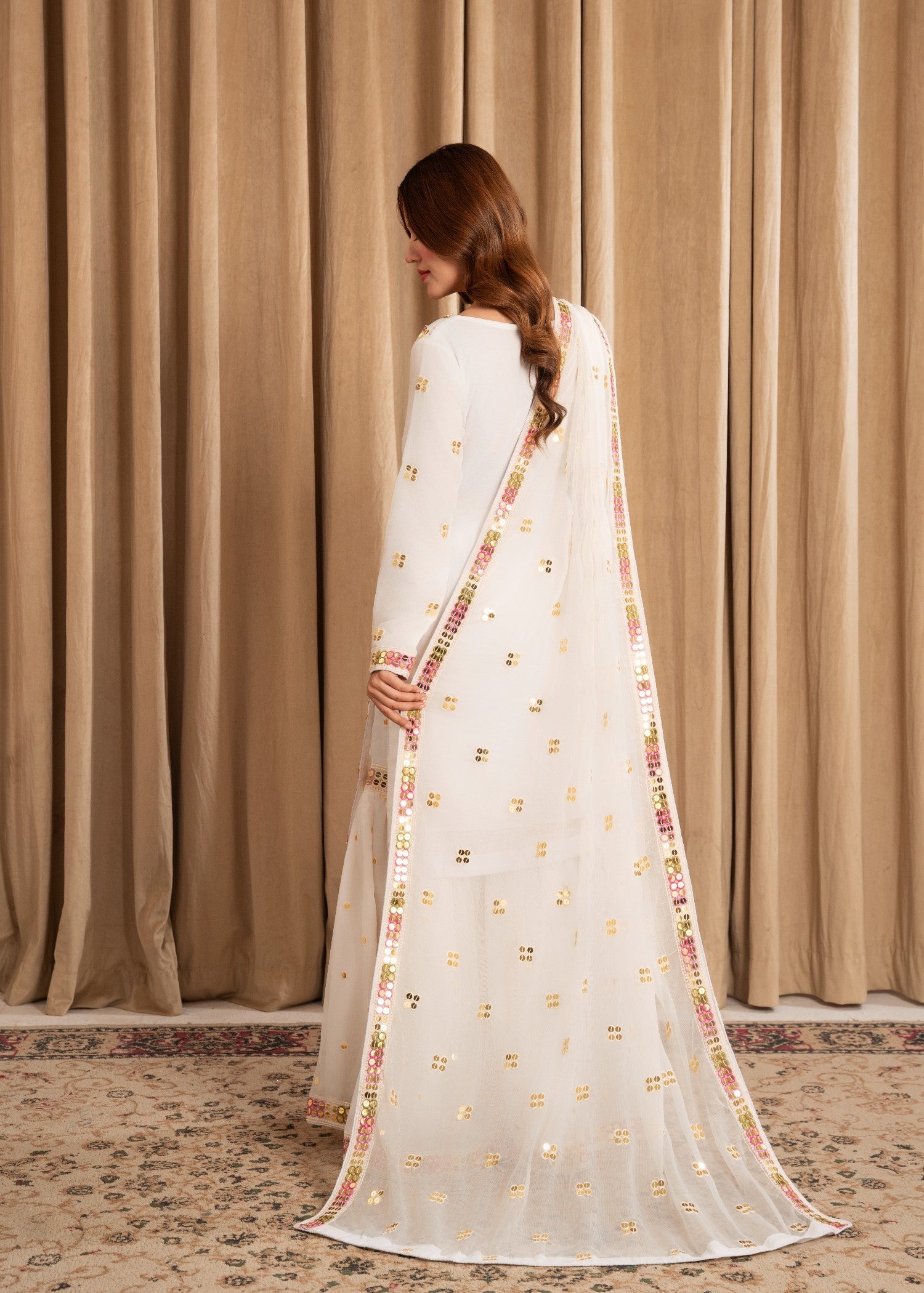 crinkle chiffon Gharara in White