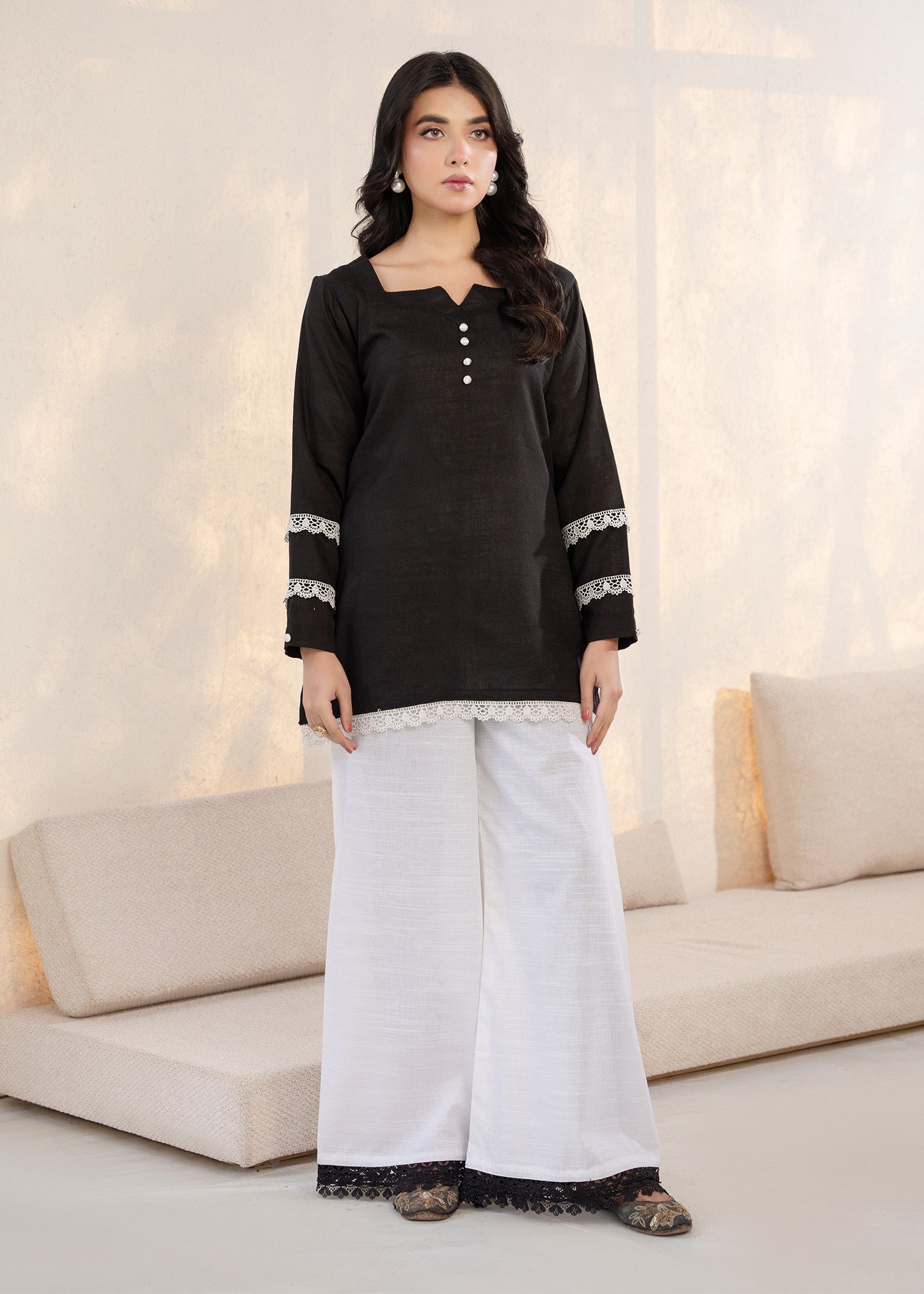 wool viscose Kurta Set in Black