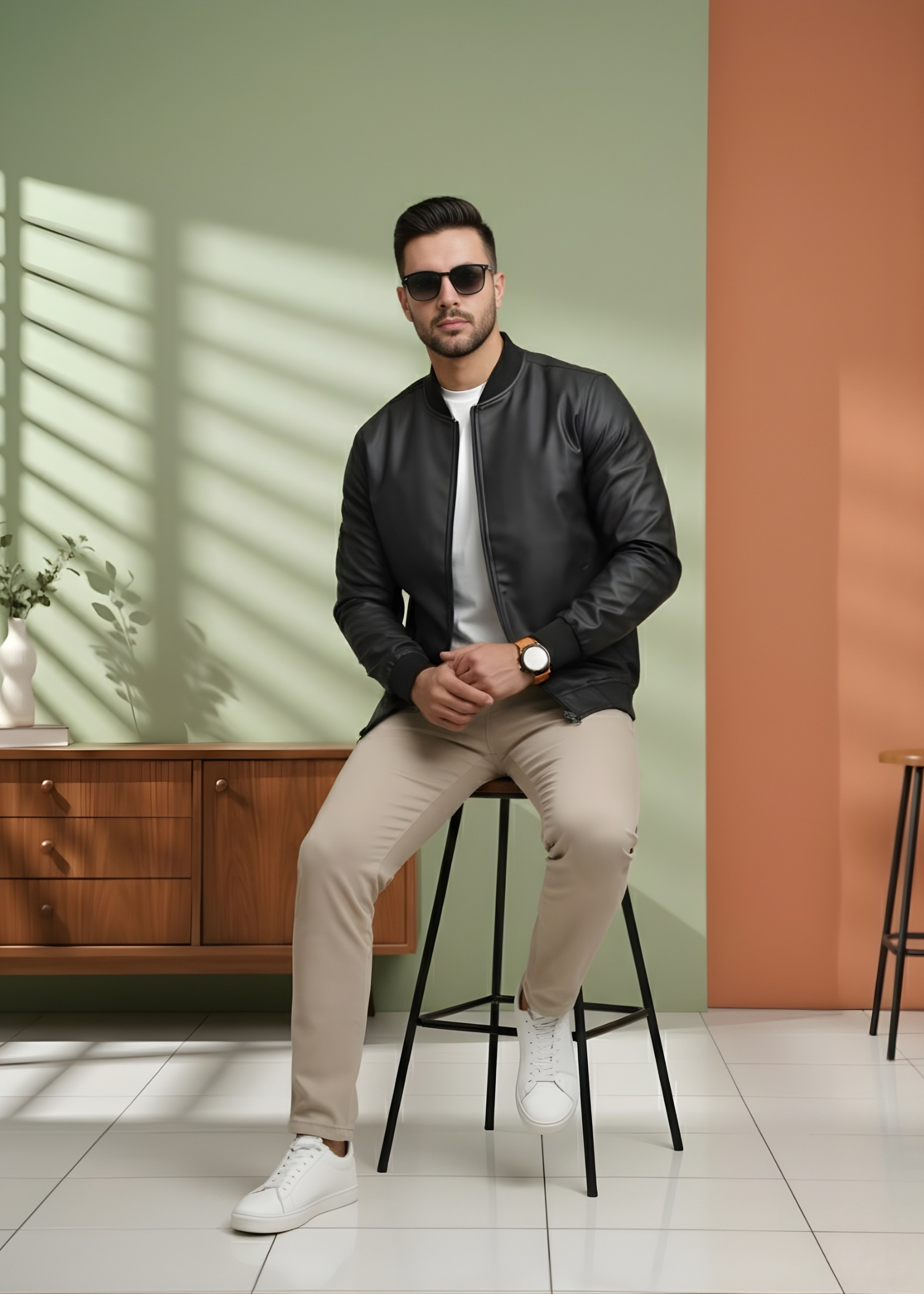 faux leather Jacket in Black