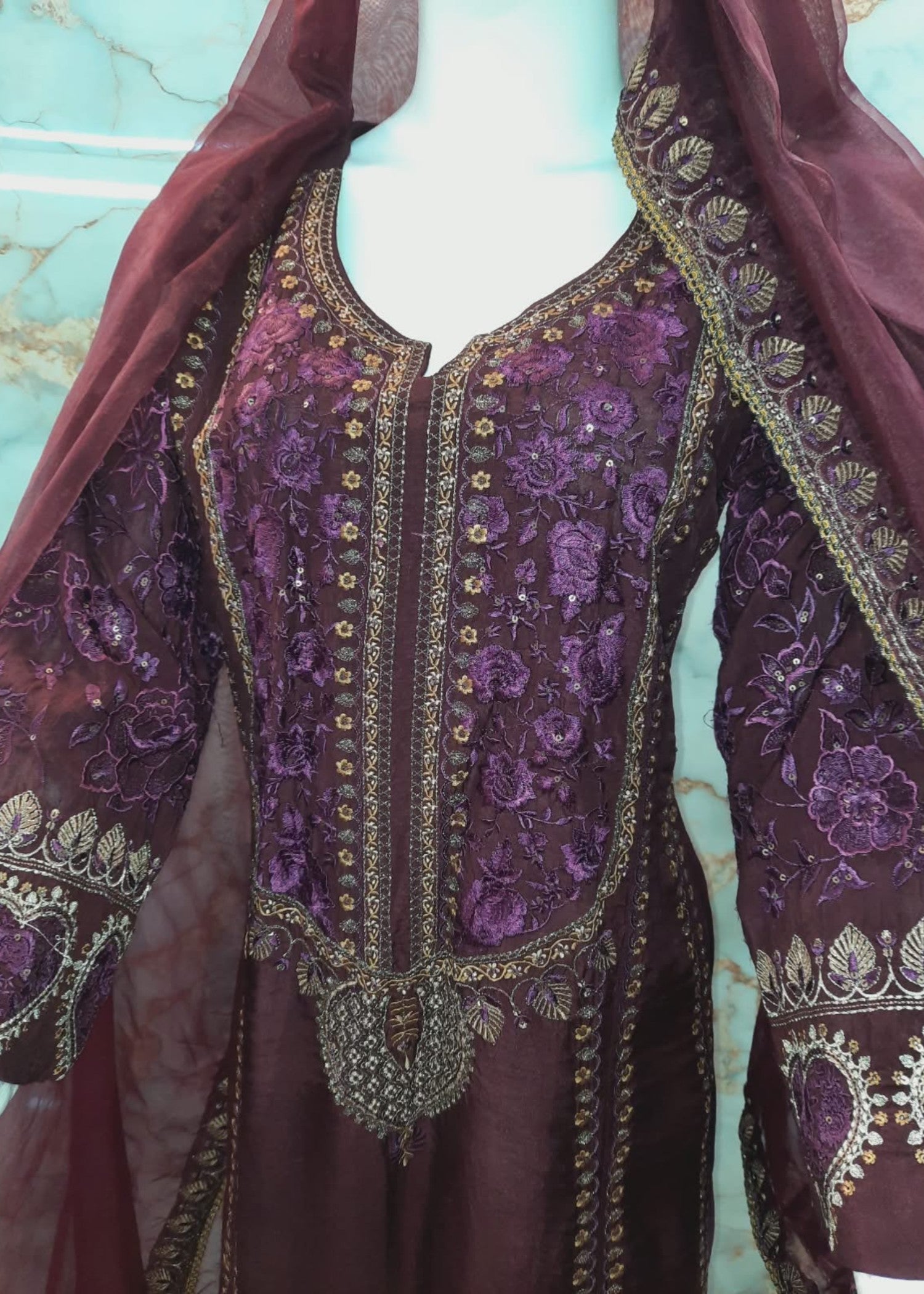raw silk Unstitched in Maroon