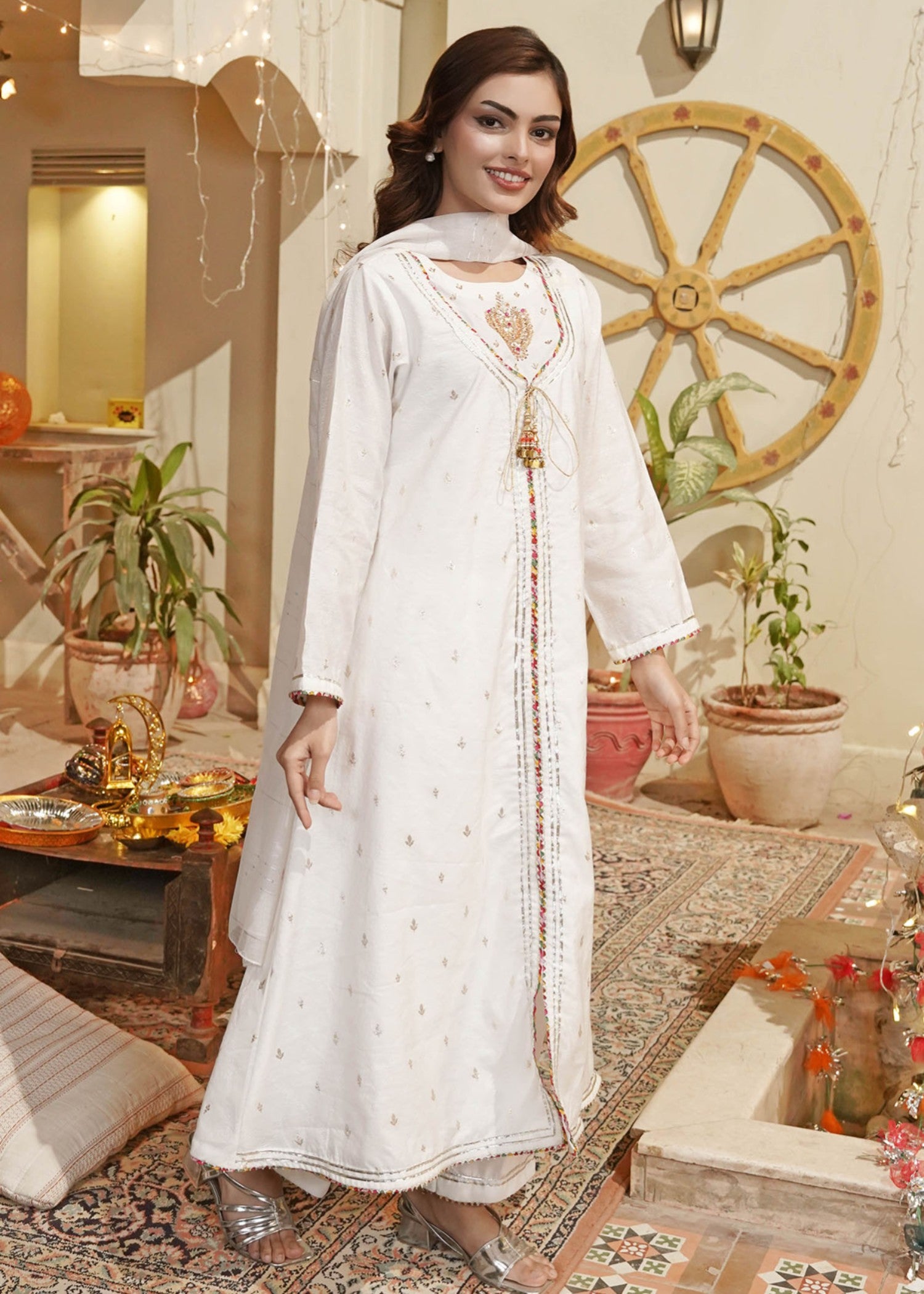 viscose Pishwas in White