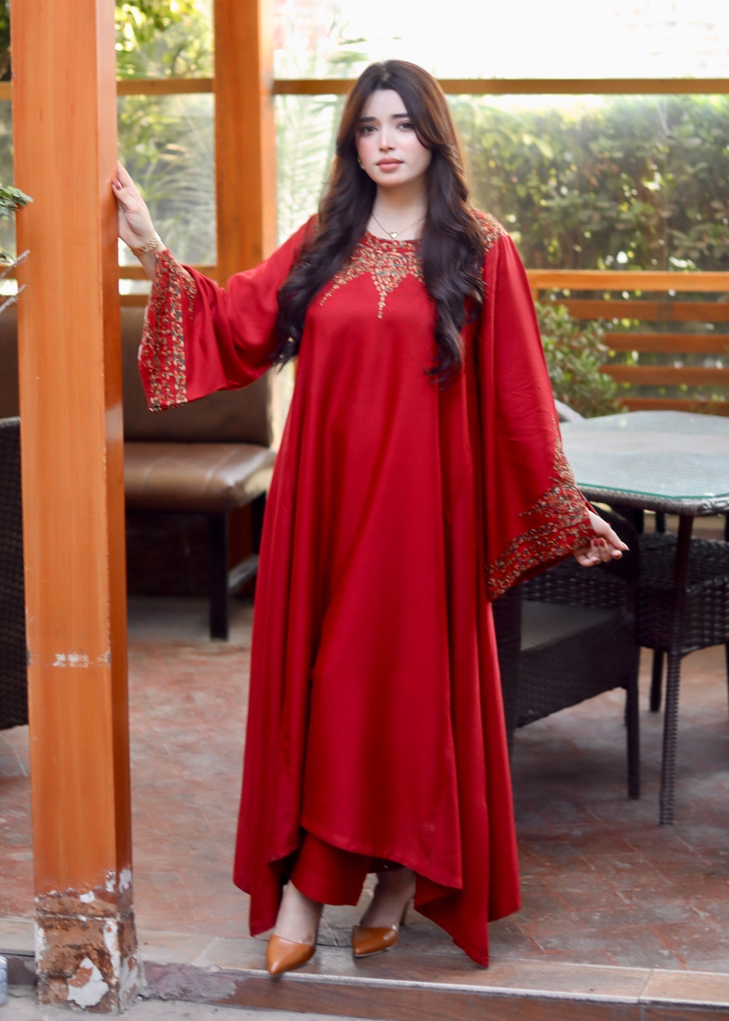 dhanak linen Maxi in Amaranth