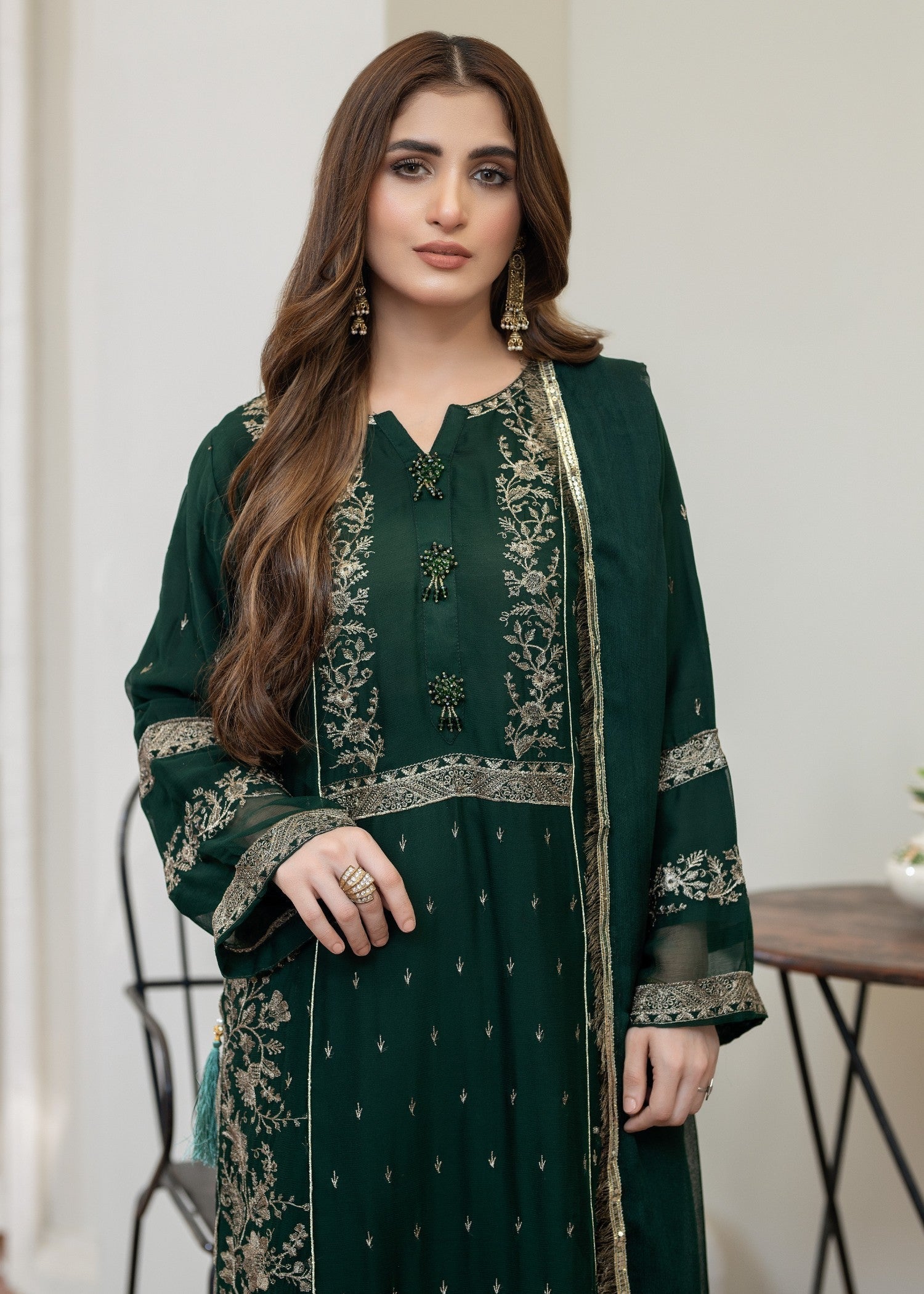 chiffon Kurta Set in Green
