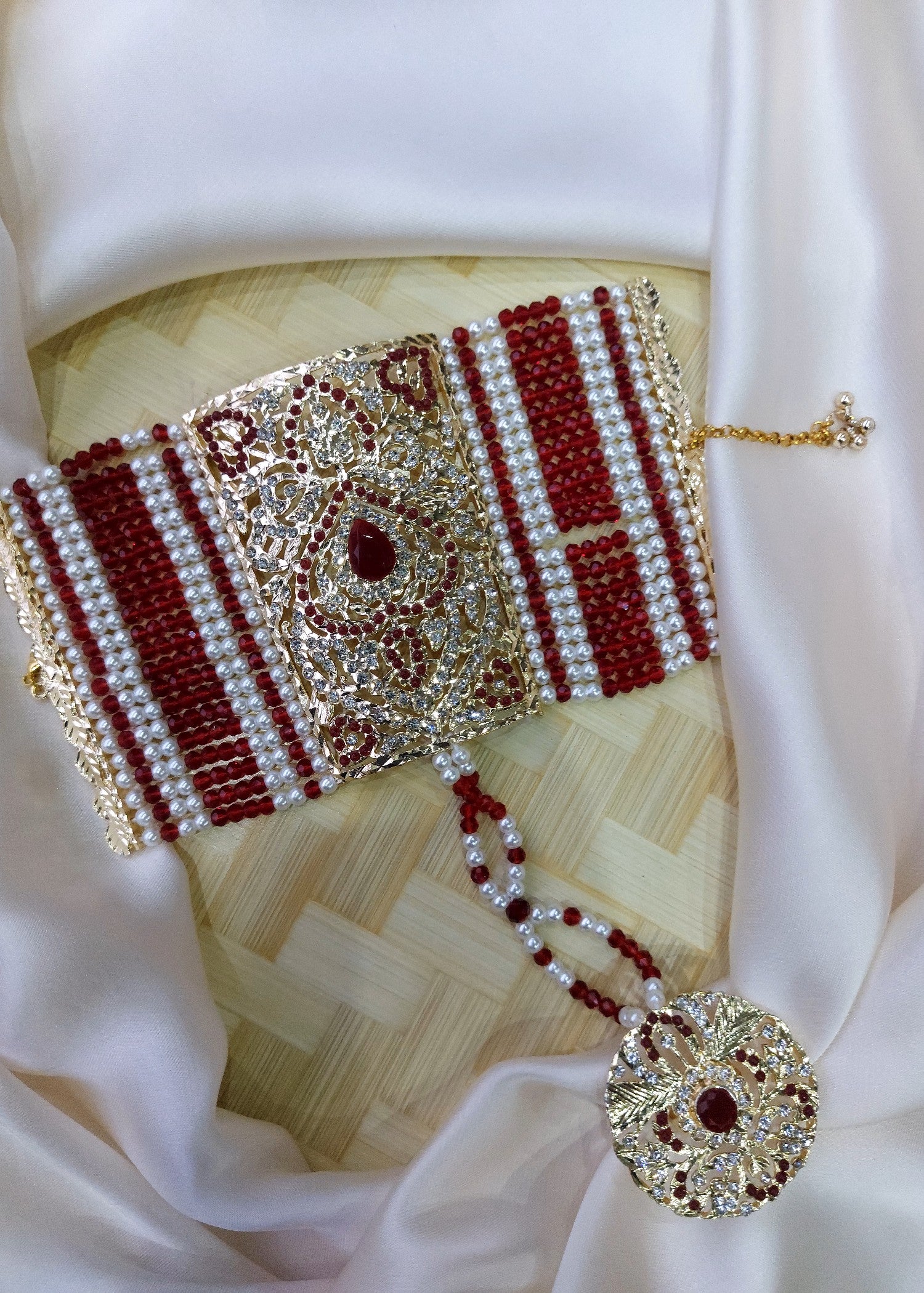 Bracelet in Maroon, pearl white Color by - Trendy Women Bracelet YTW8890