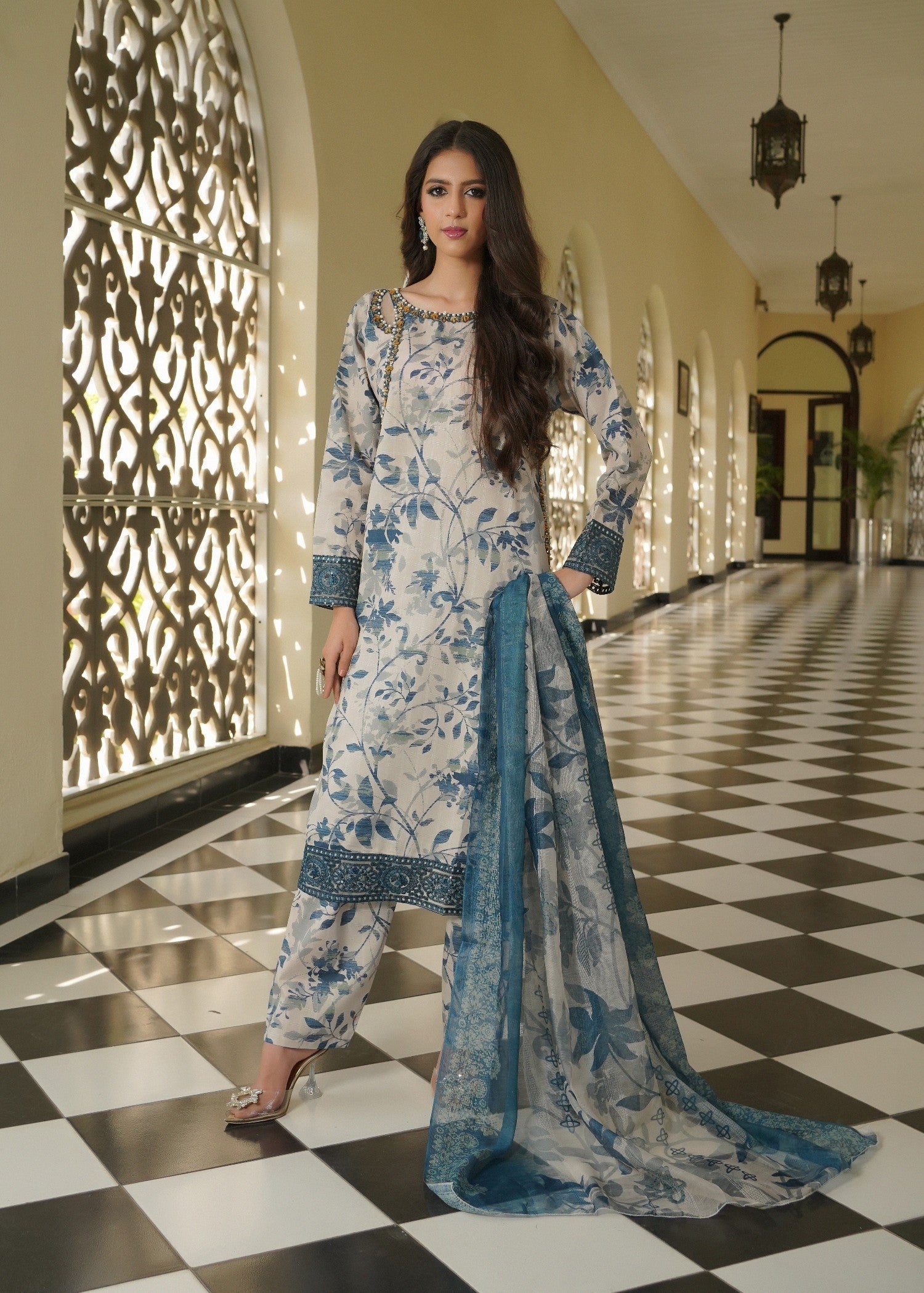 cotton Kurta Set in Ivory
