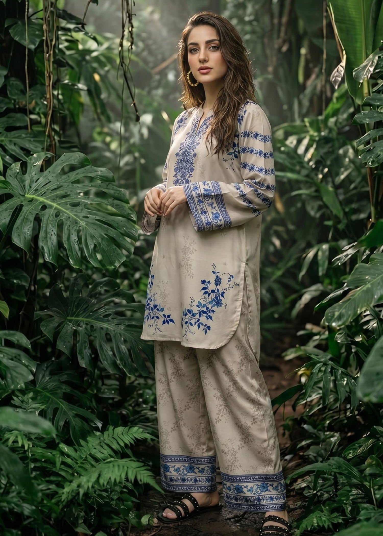 slub lawn Co Ord Sets in White