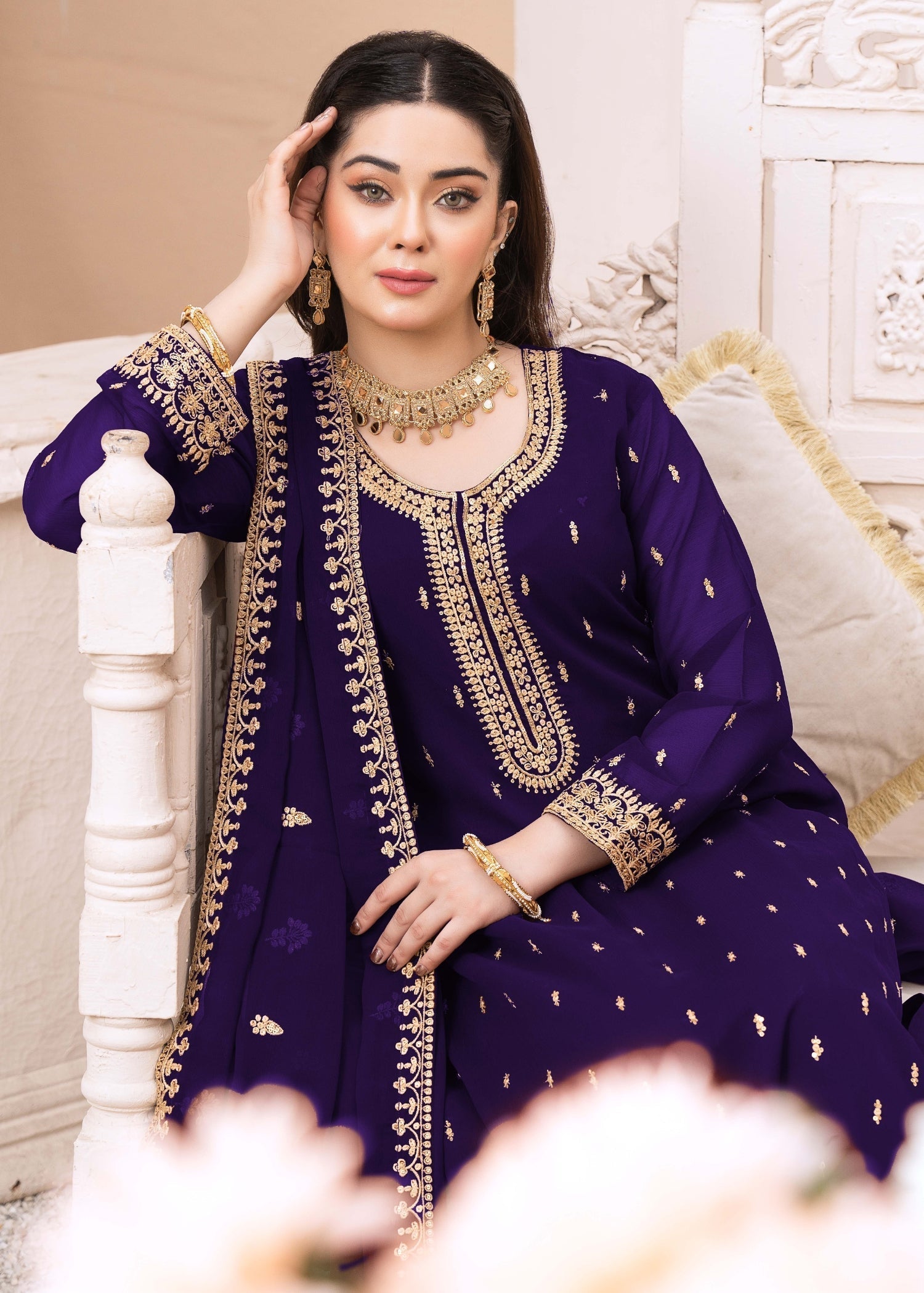 chiffon Kurta Set in Purple