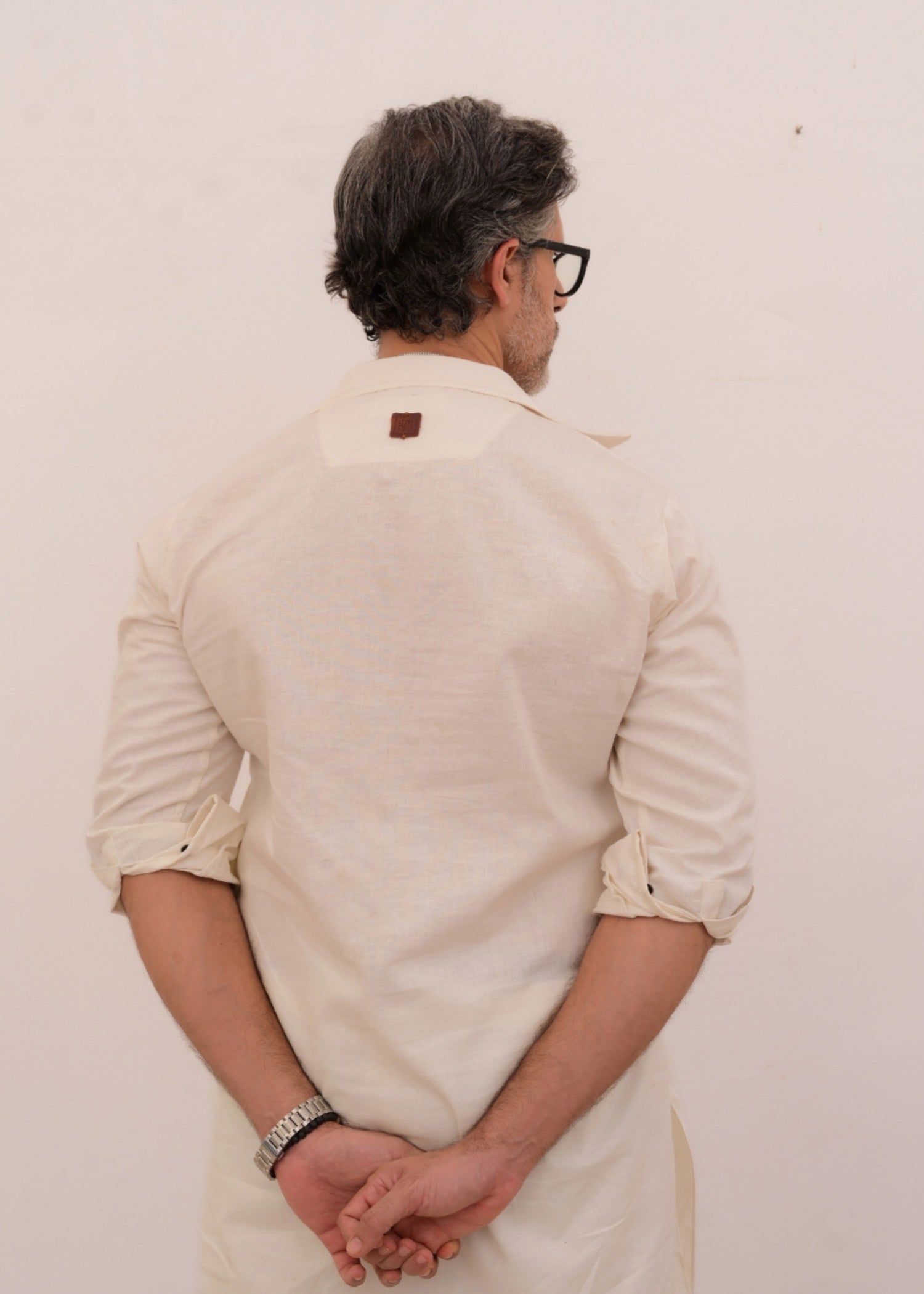 irish linen Kurta Set in Ivory