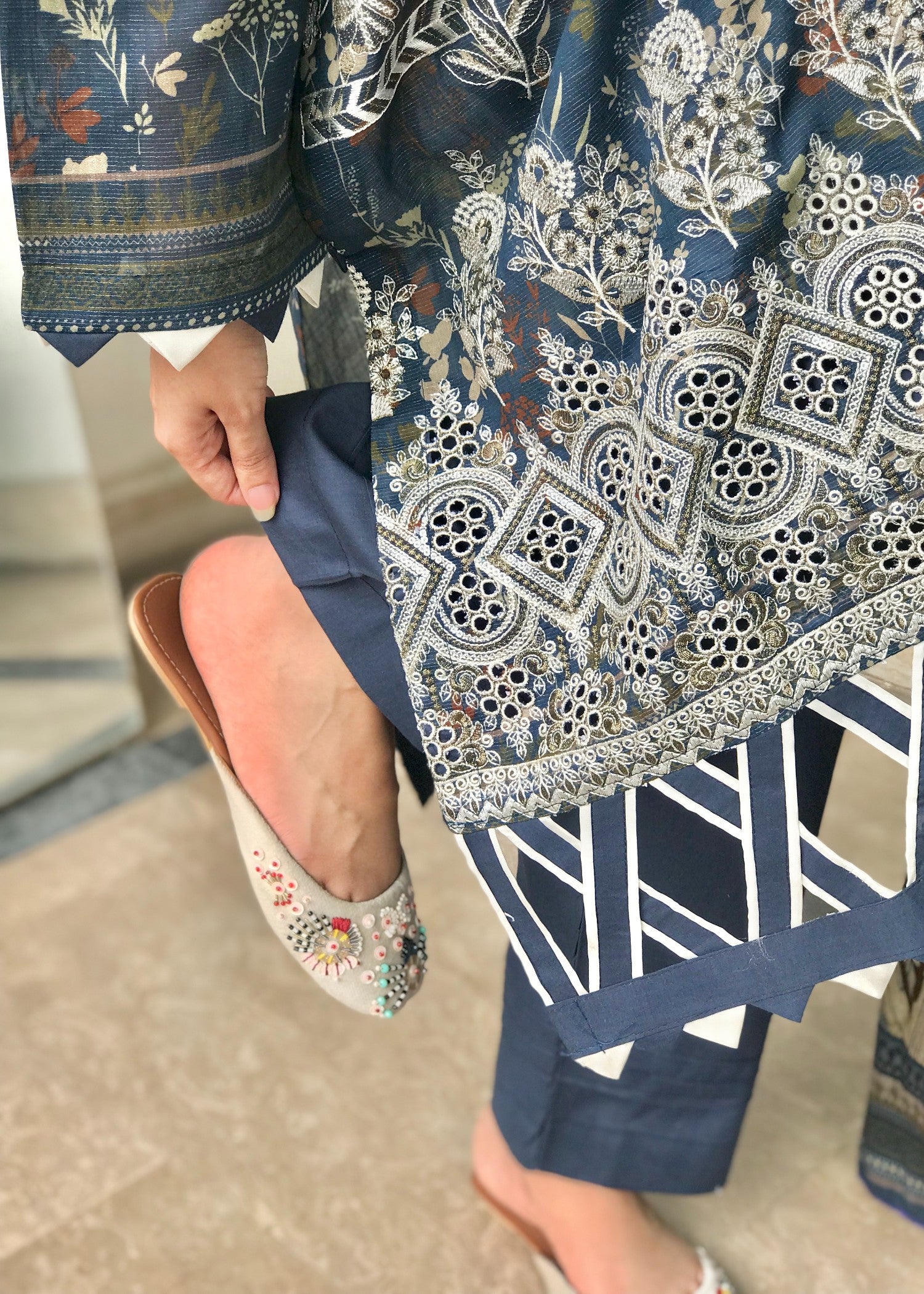 lawn Kurta Set in Aegean blue