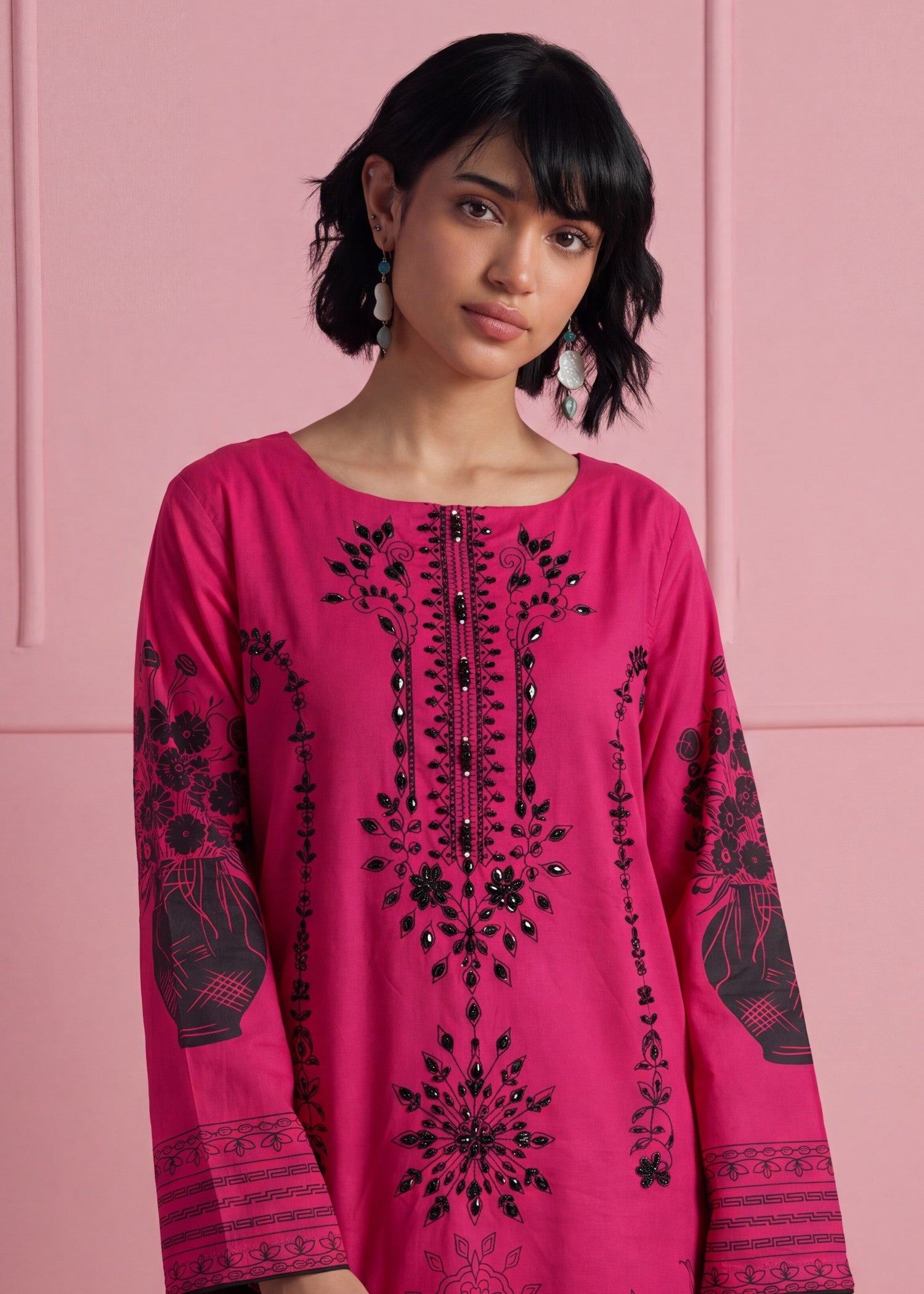lawn Kaftan in Hot pink