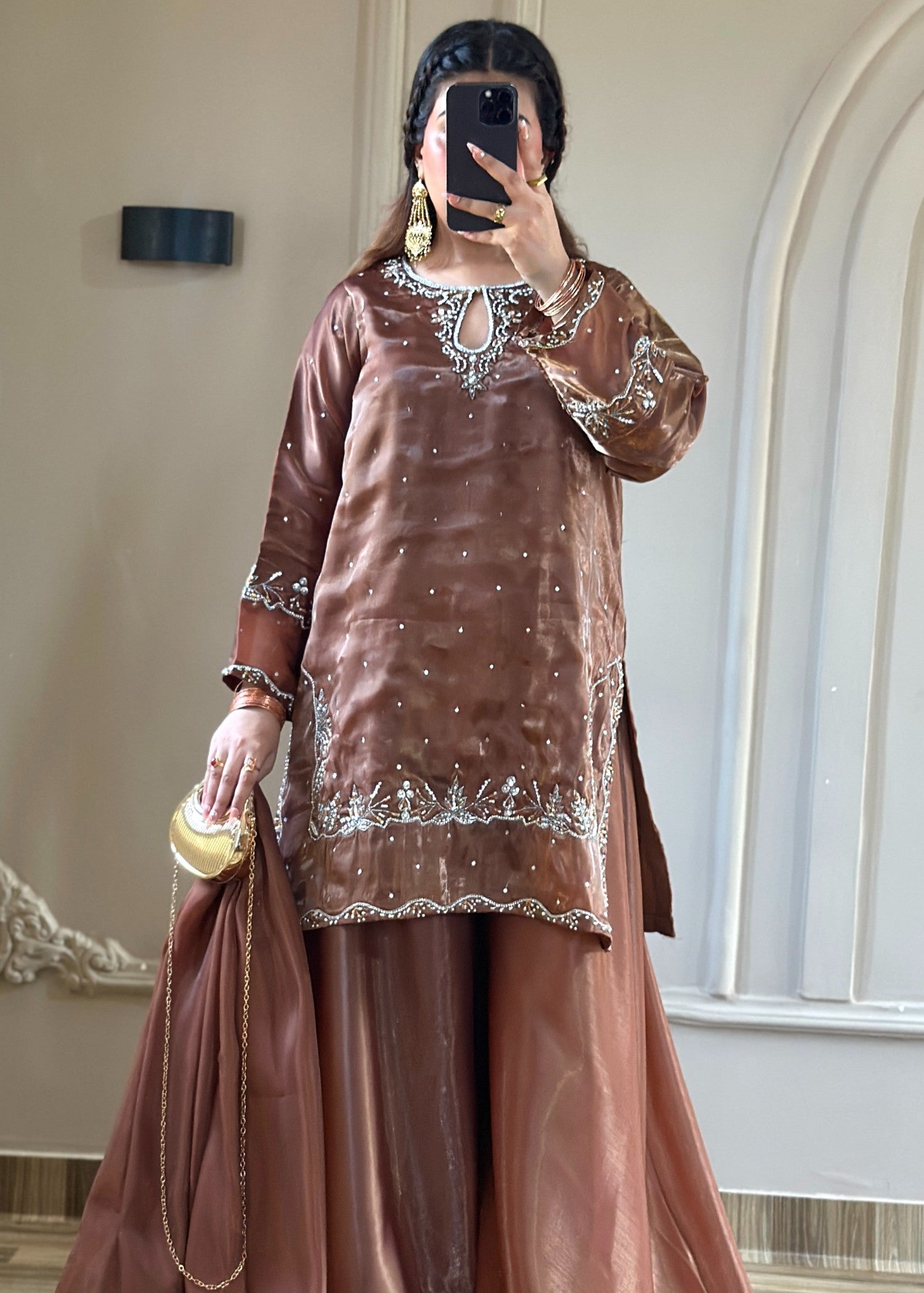 silk Gharara in Coffee brown
