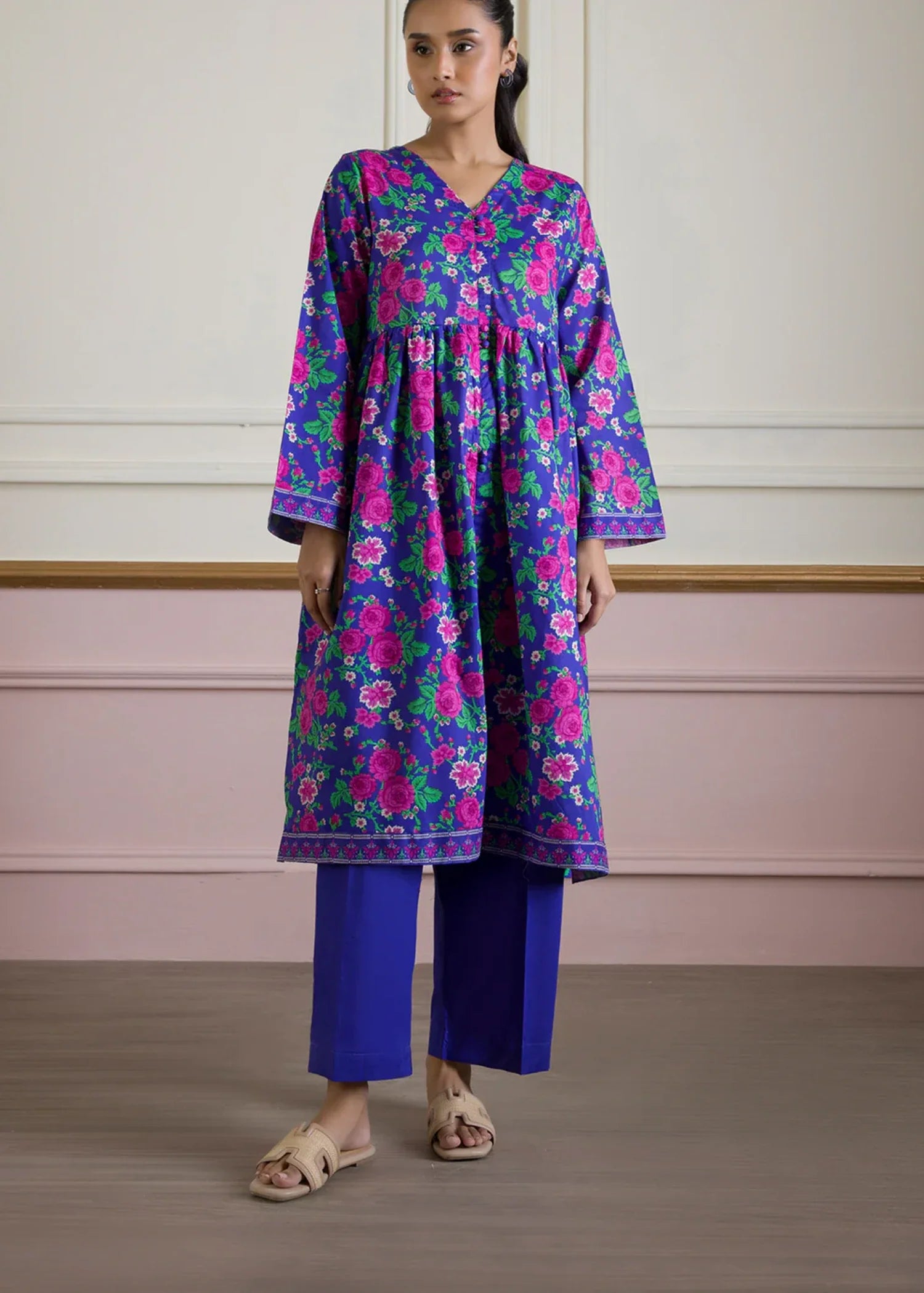 lawn Short Frock in Blue