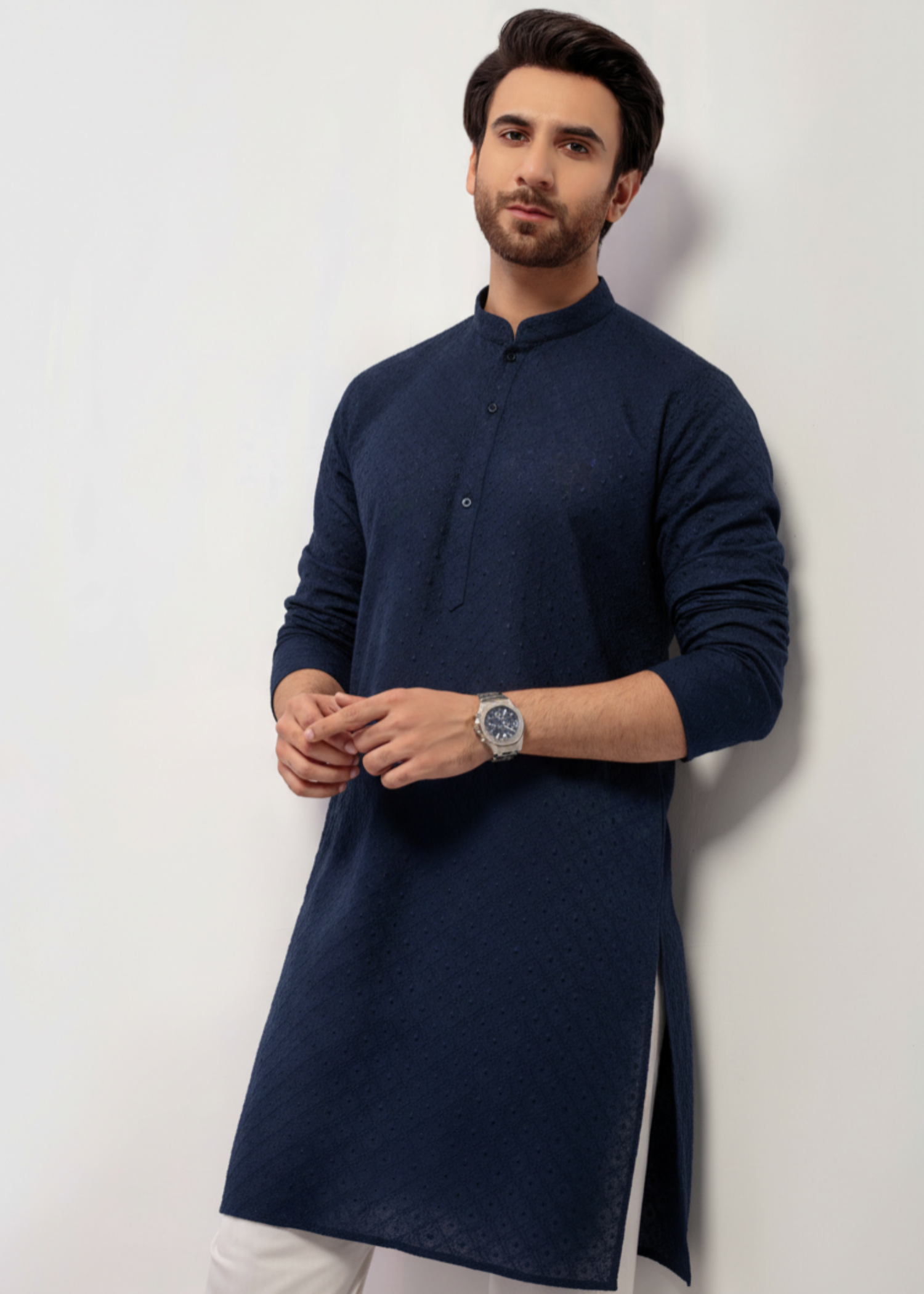 chikankari cotton Kurta in Navy blue by Decuir