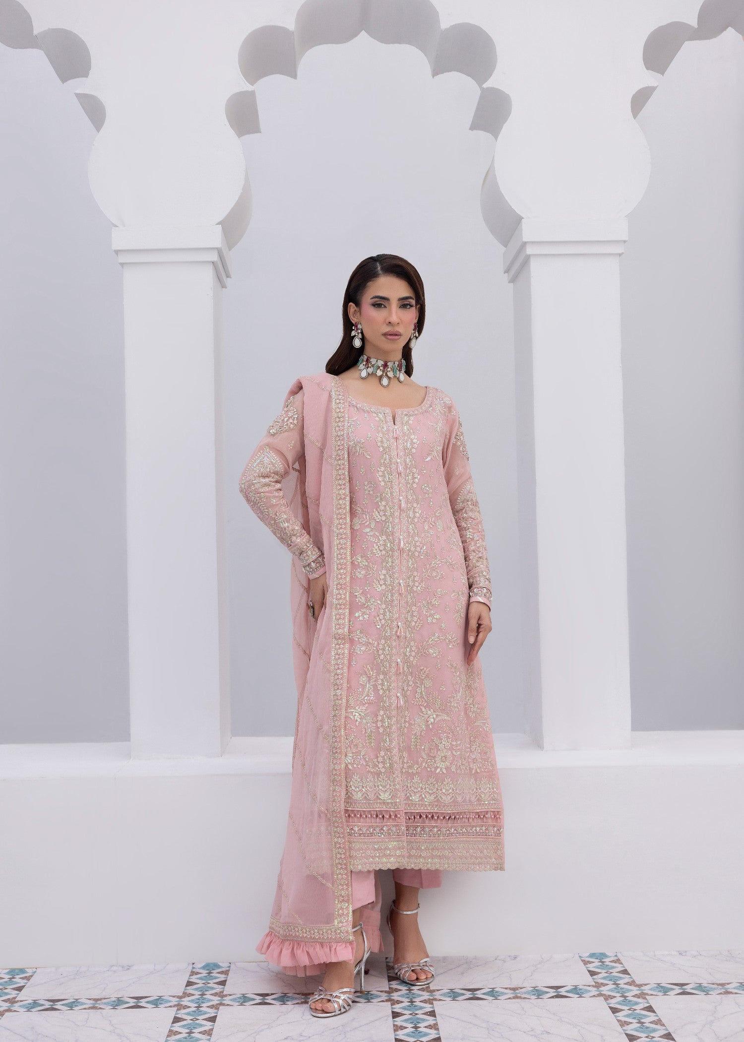 chiffon Kurta Set in Baby pink