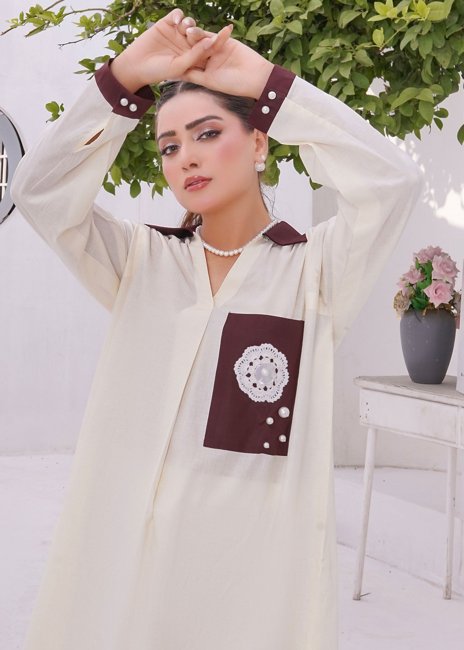 cotton Kurta Set in Cream
