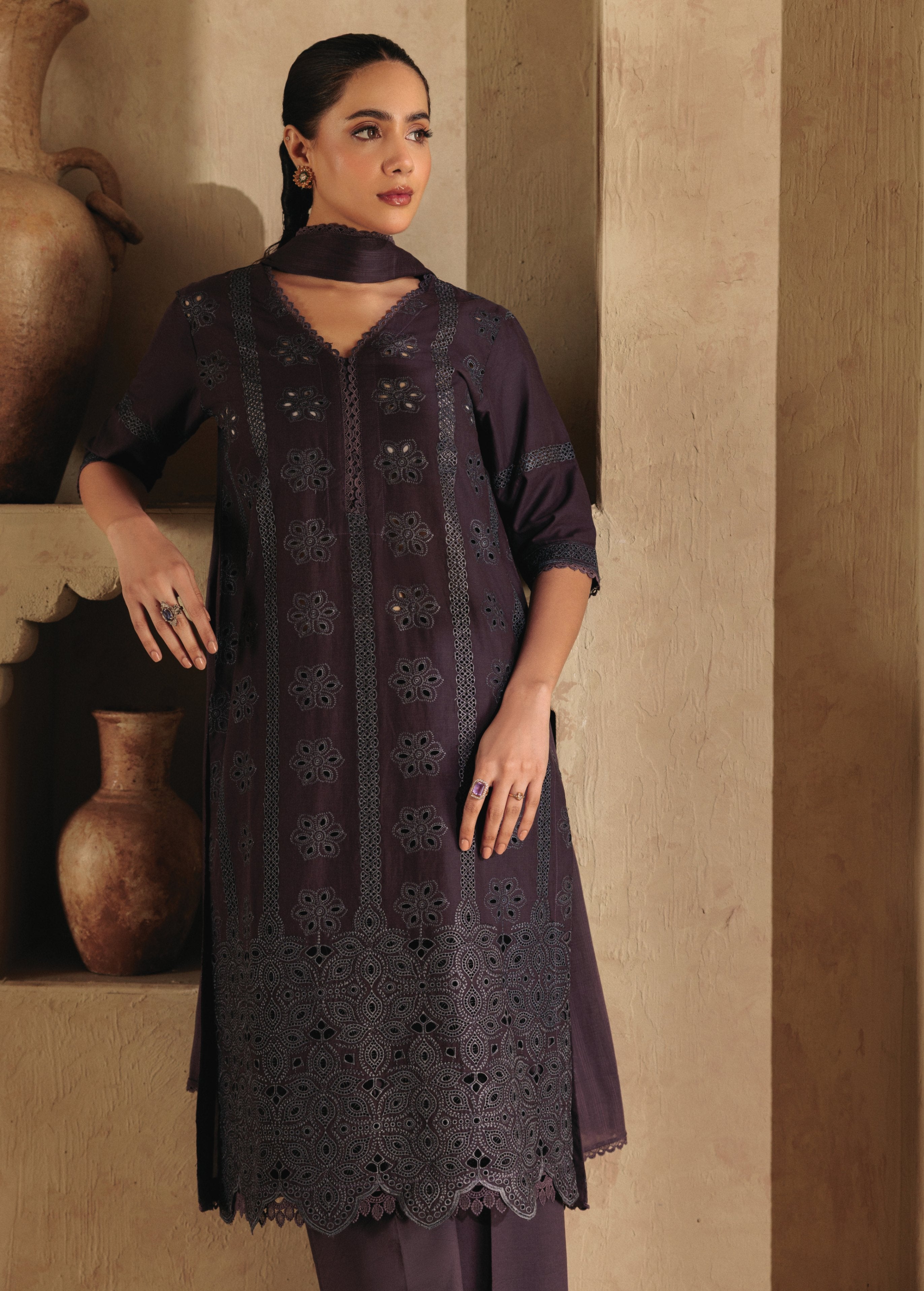 lawn Kurta Set in Egg plant