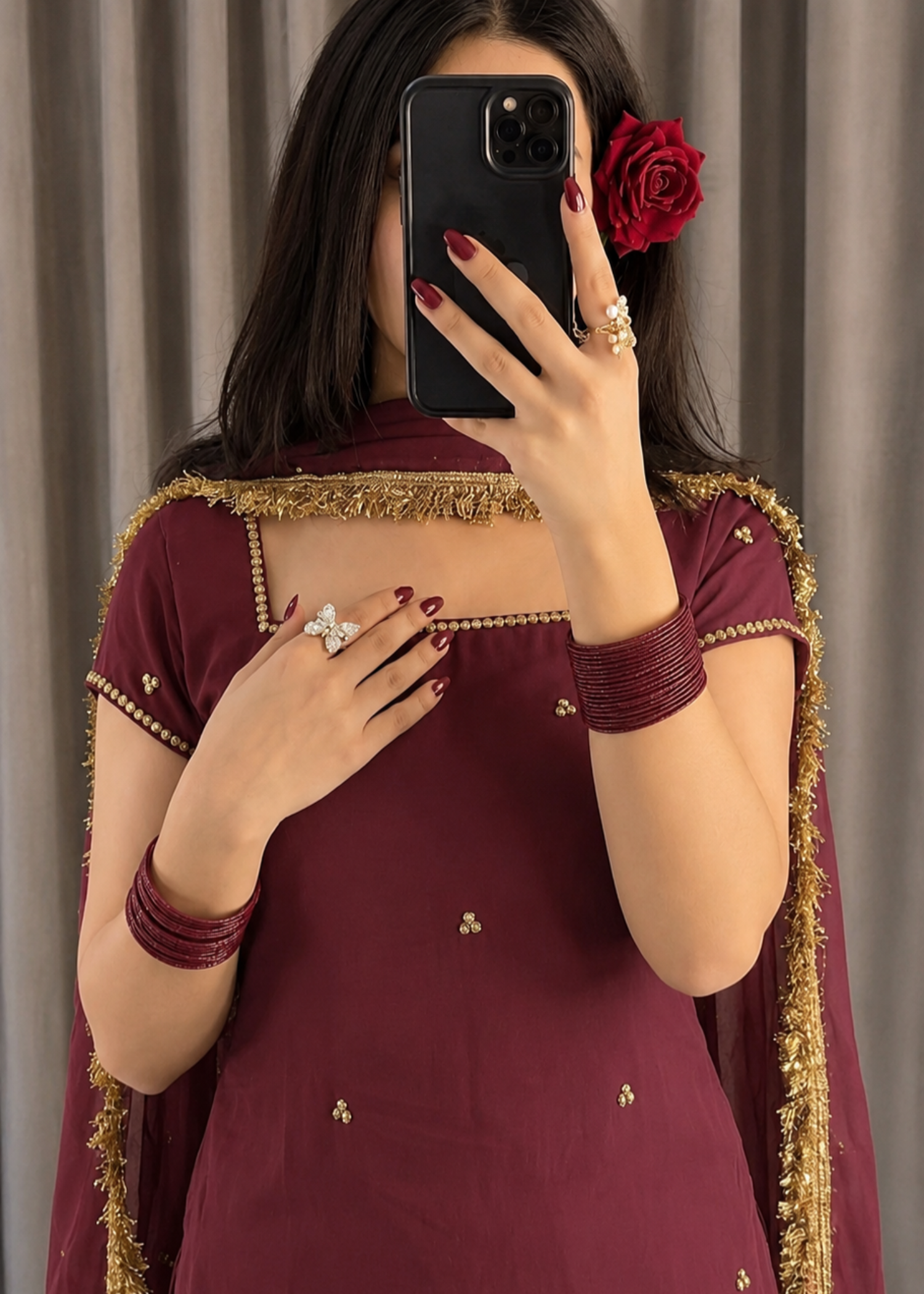 lawn Sharara in Ruby red