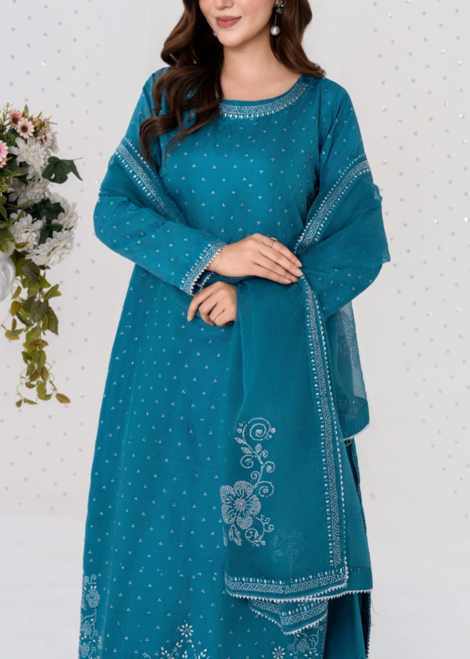 polyester kattan silk Kurta Set in Carolina blue