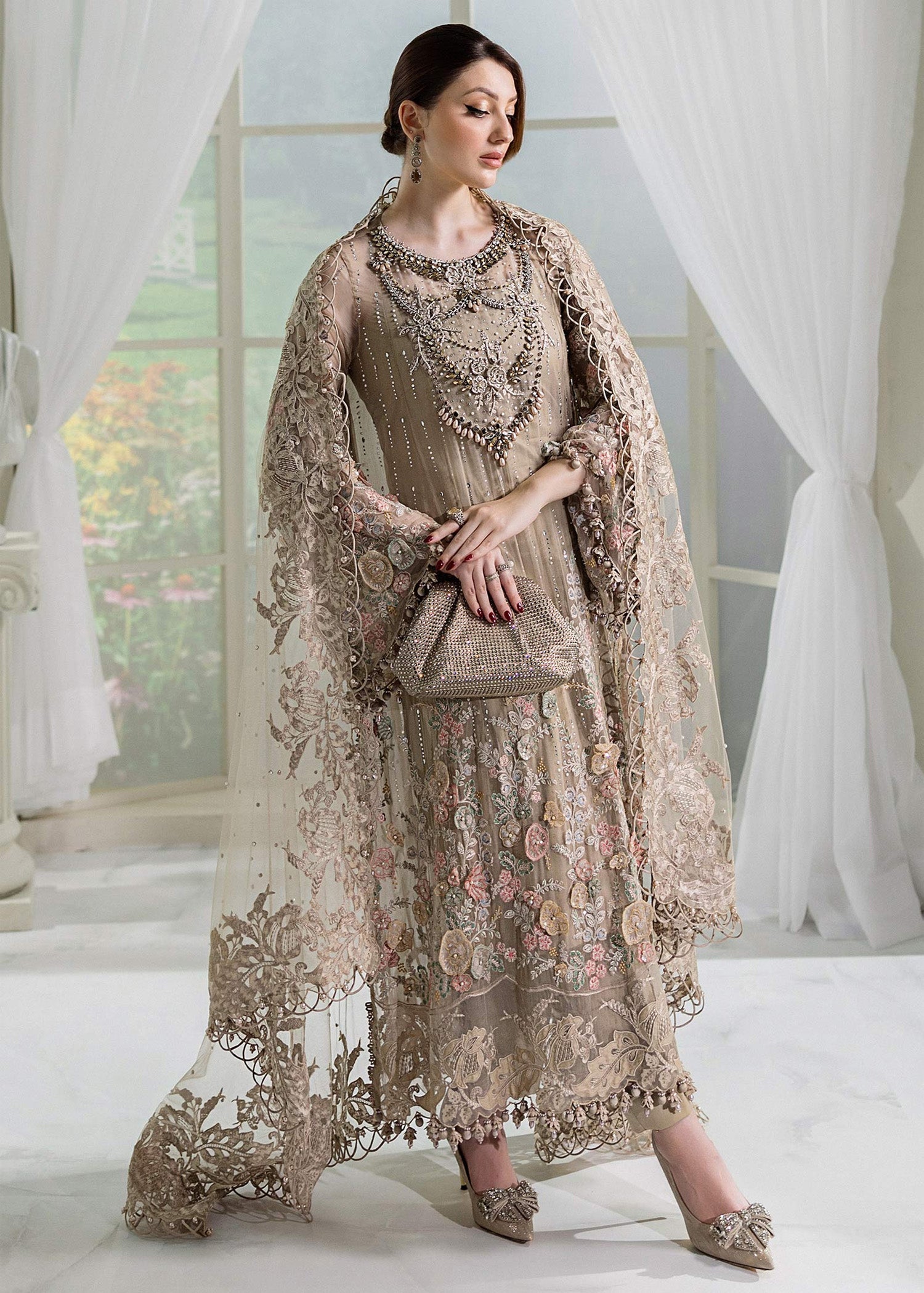 organza Unstitched in Beige