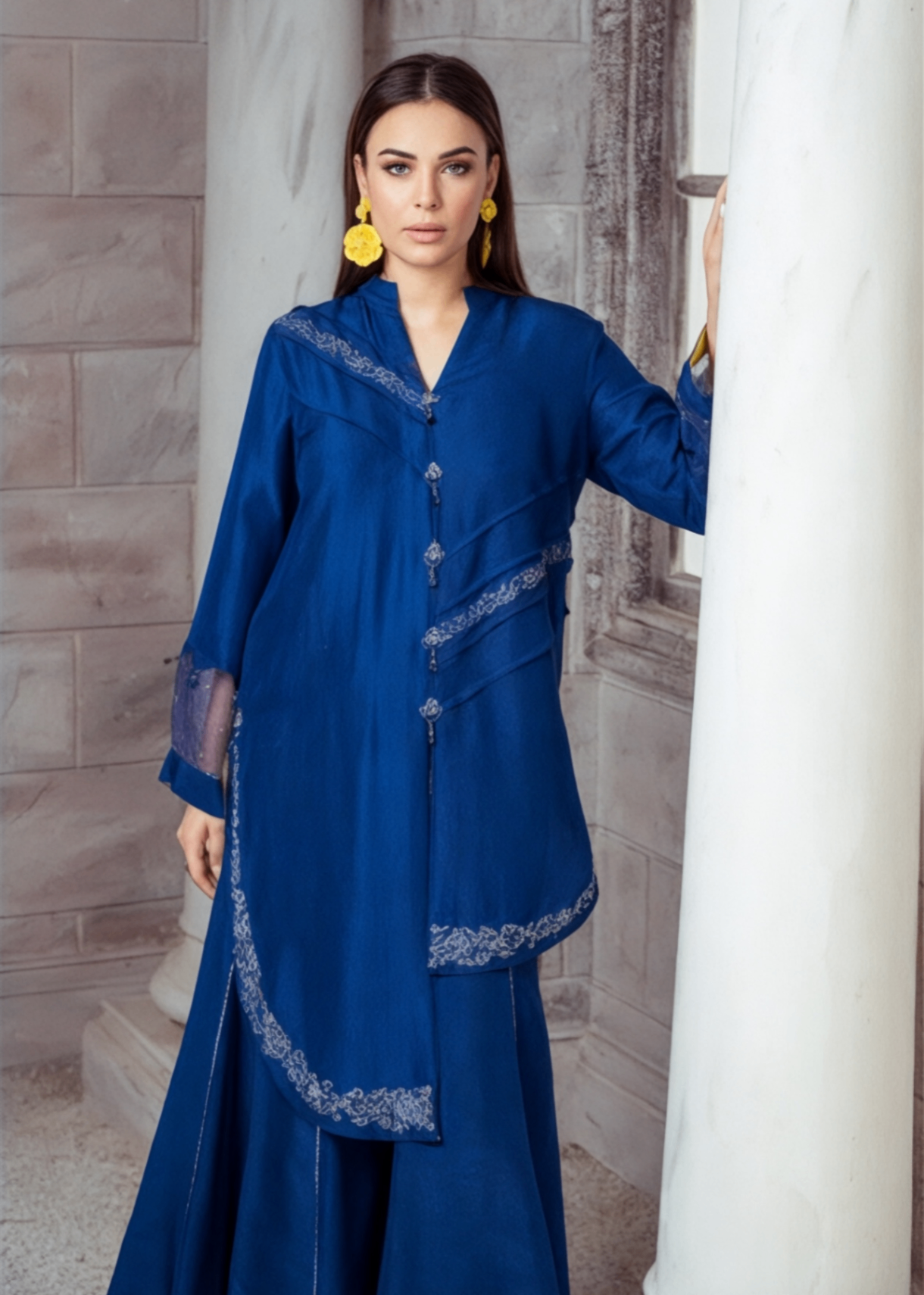 raw silk Kurti in Cobalt blue