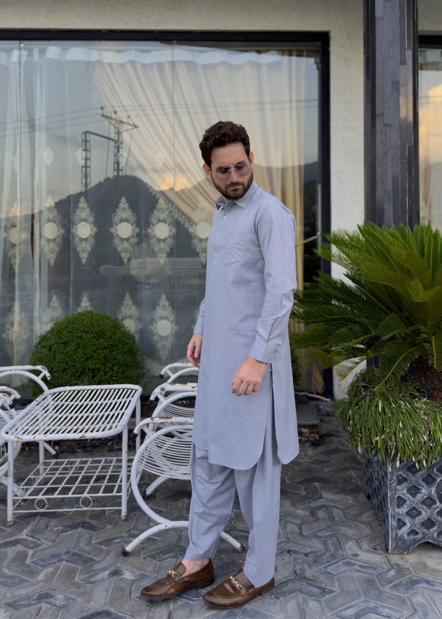 blended karandi Shalwar Kameez in Lavender grey