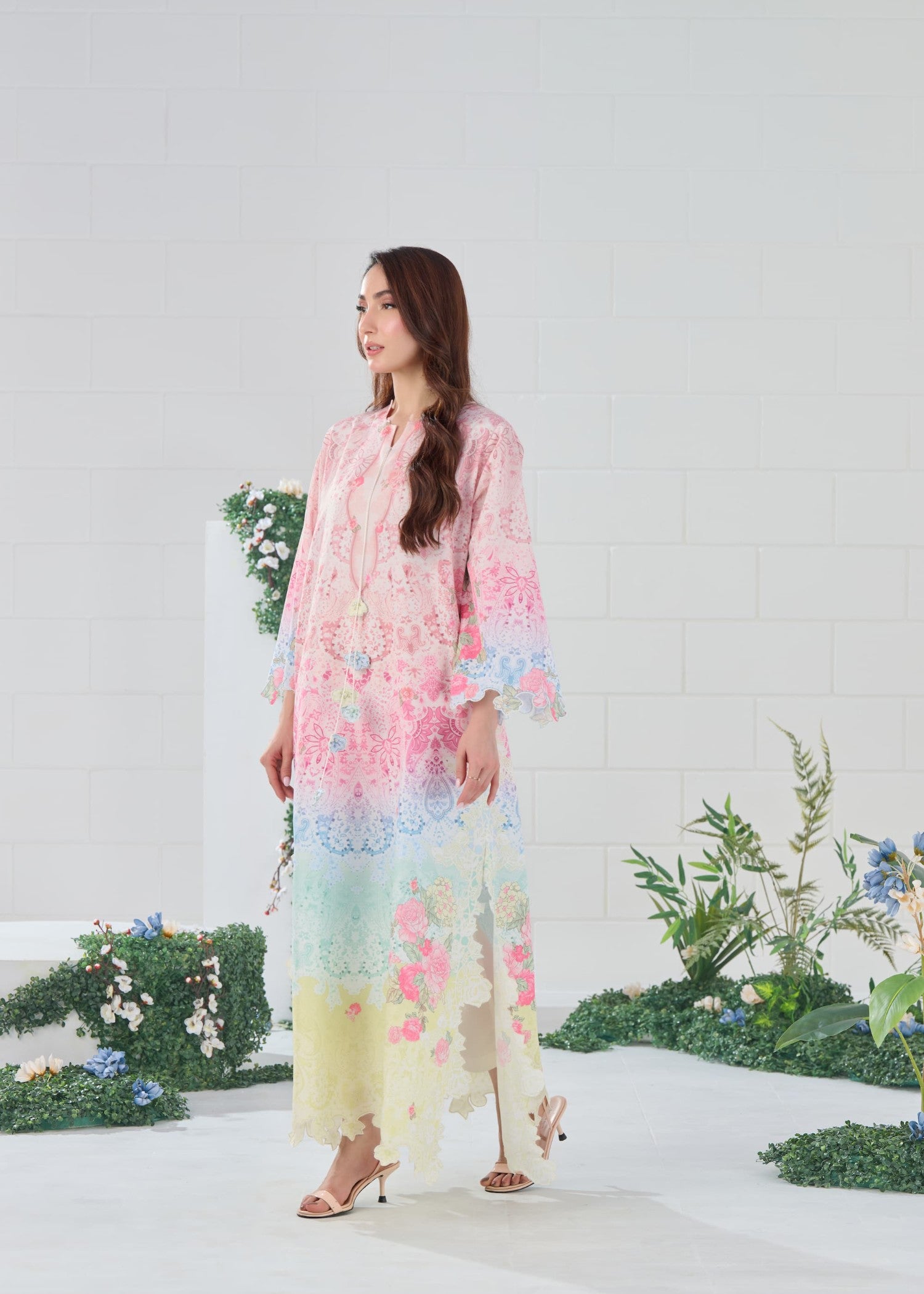 raw silk Kaftan in Multi