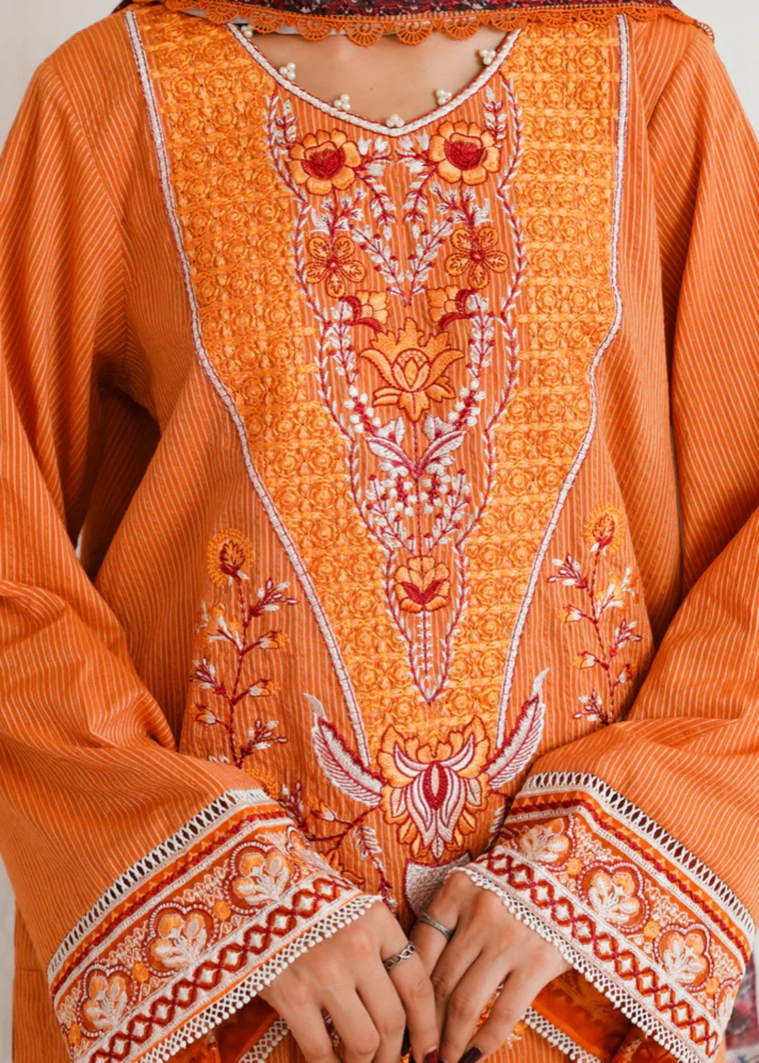 zari Unstitched in Rust orange