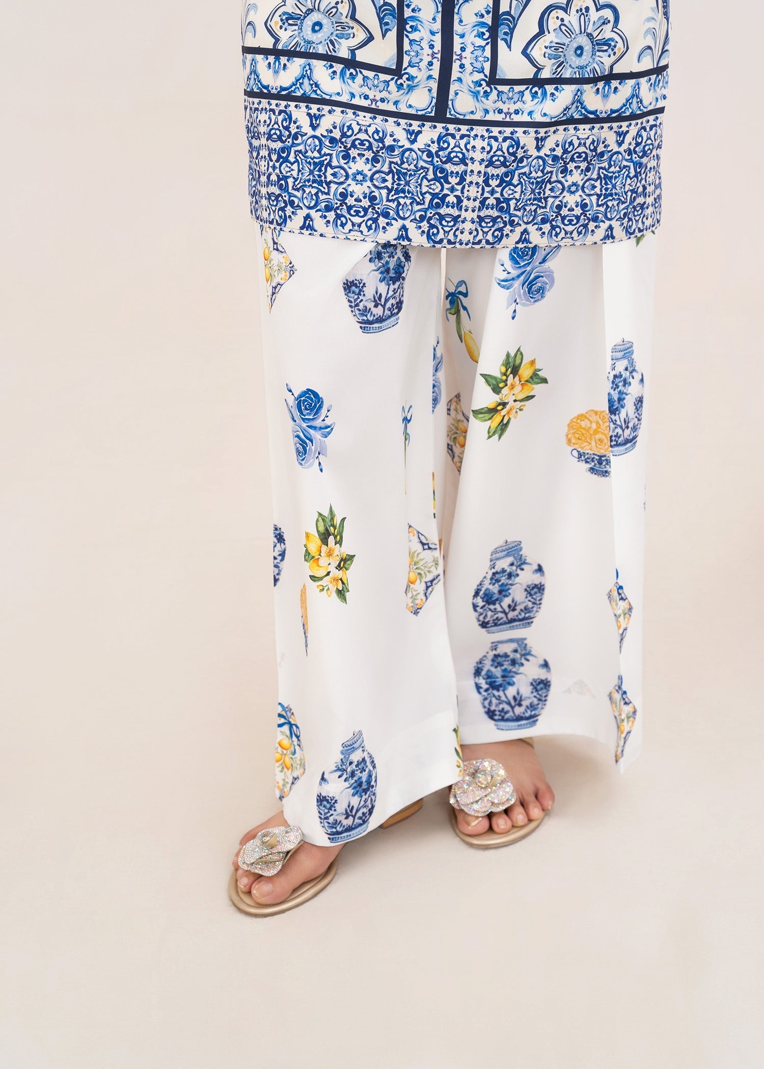 poly lawn Kurta Set in Ice blue