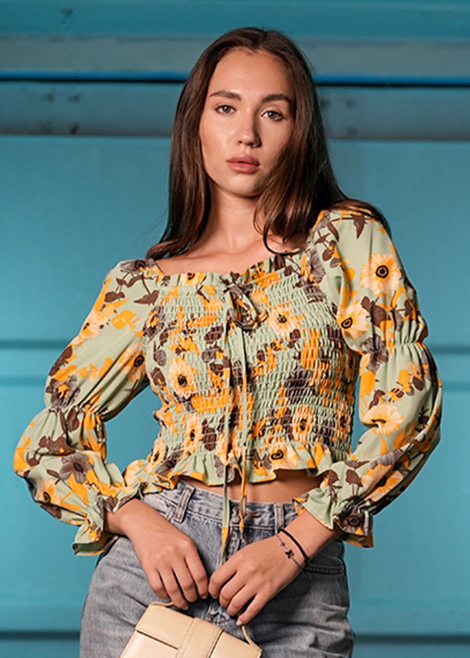 textured wash & wear Blouse in Green