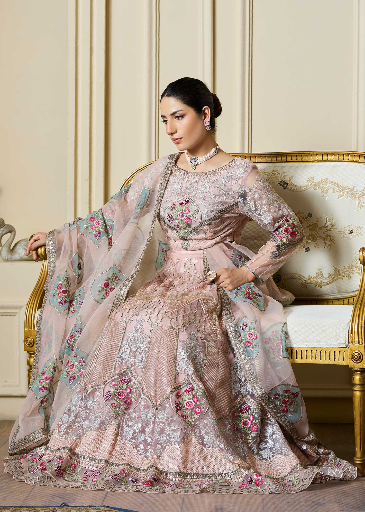 silk cotton net Lehenga in Baby pink
