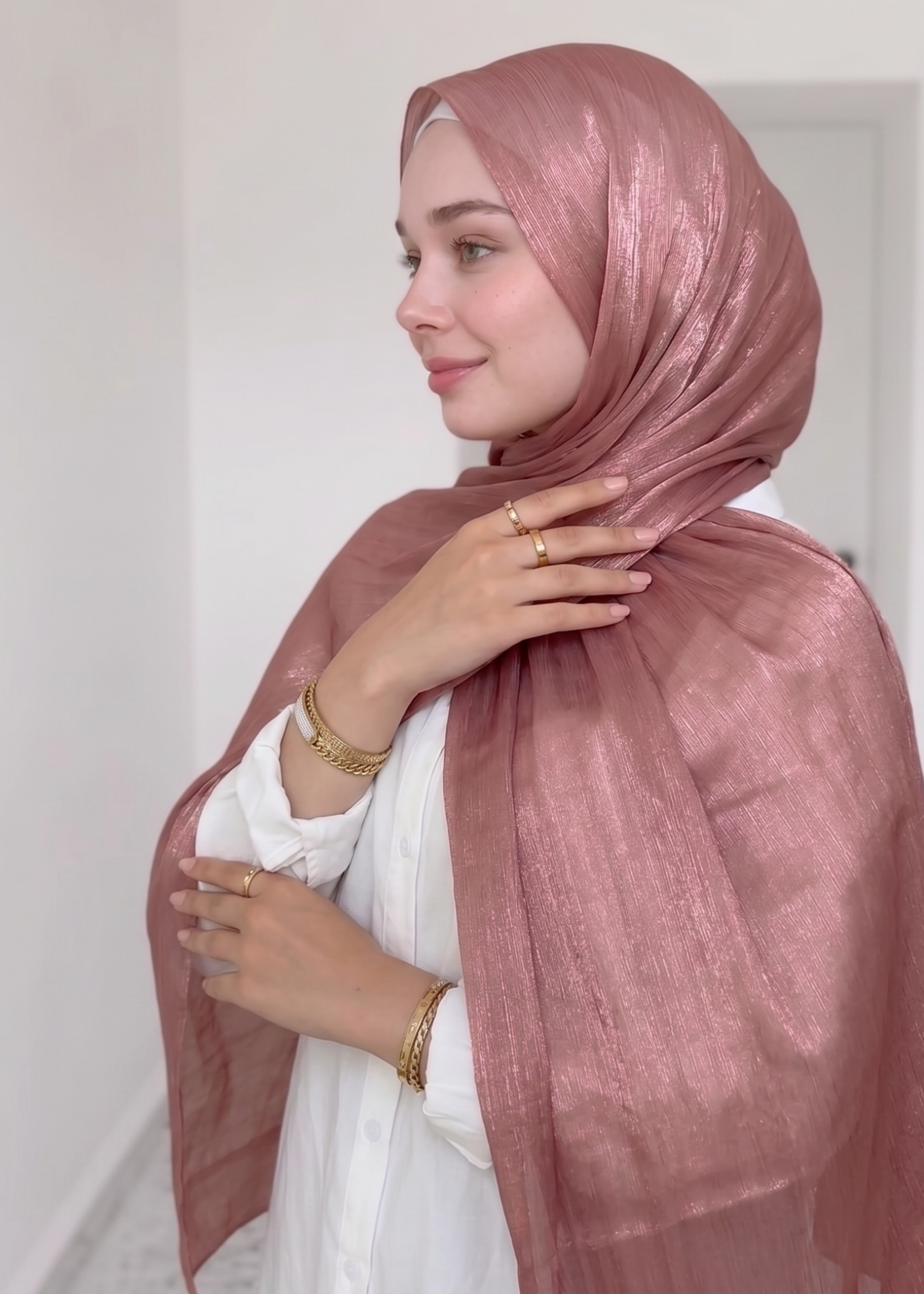 lurex organza Hijab in Rose pink
