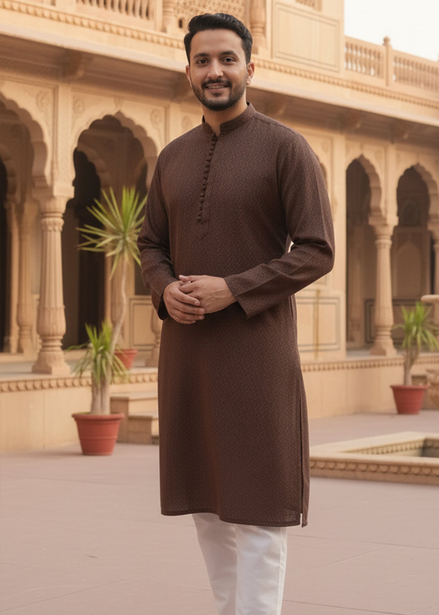 chikankari cotton Kurta in Espresso brown
