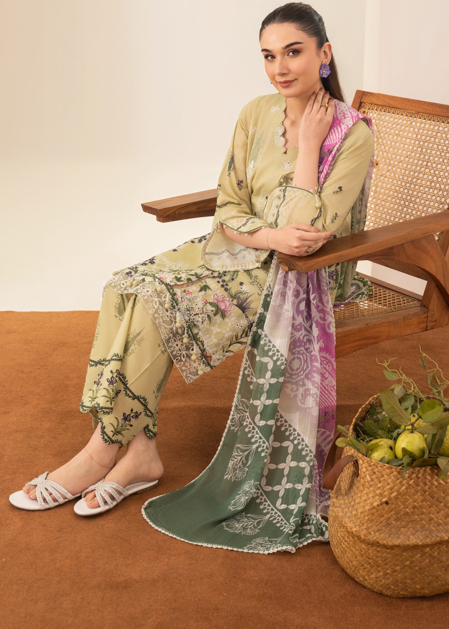 lawn Kurta Set in Sage green