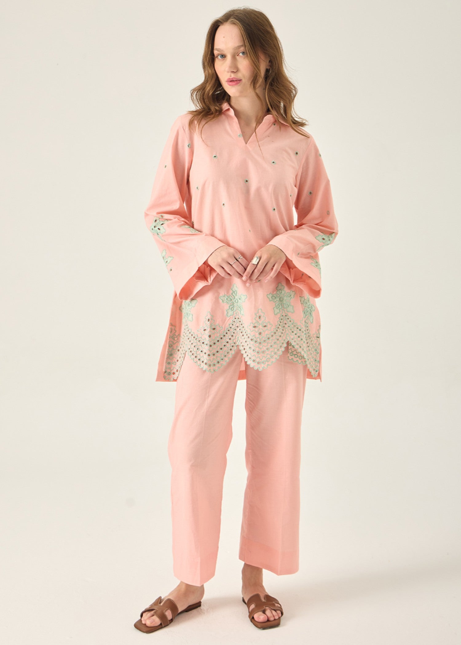 cotton dobby Co Ord Sets in Peach pink