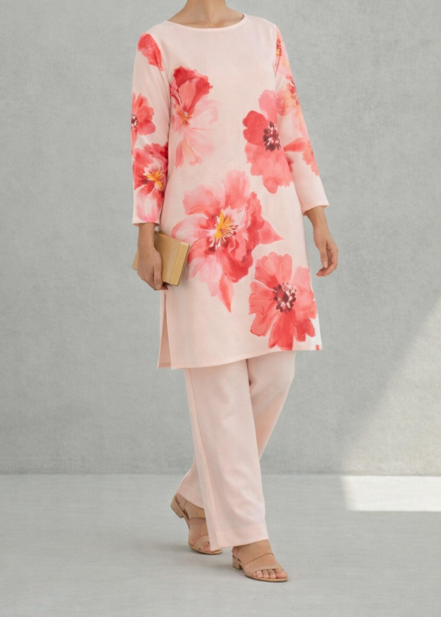poly lawn Kurta Set in Blush pink