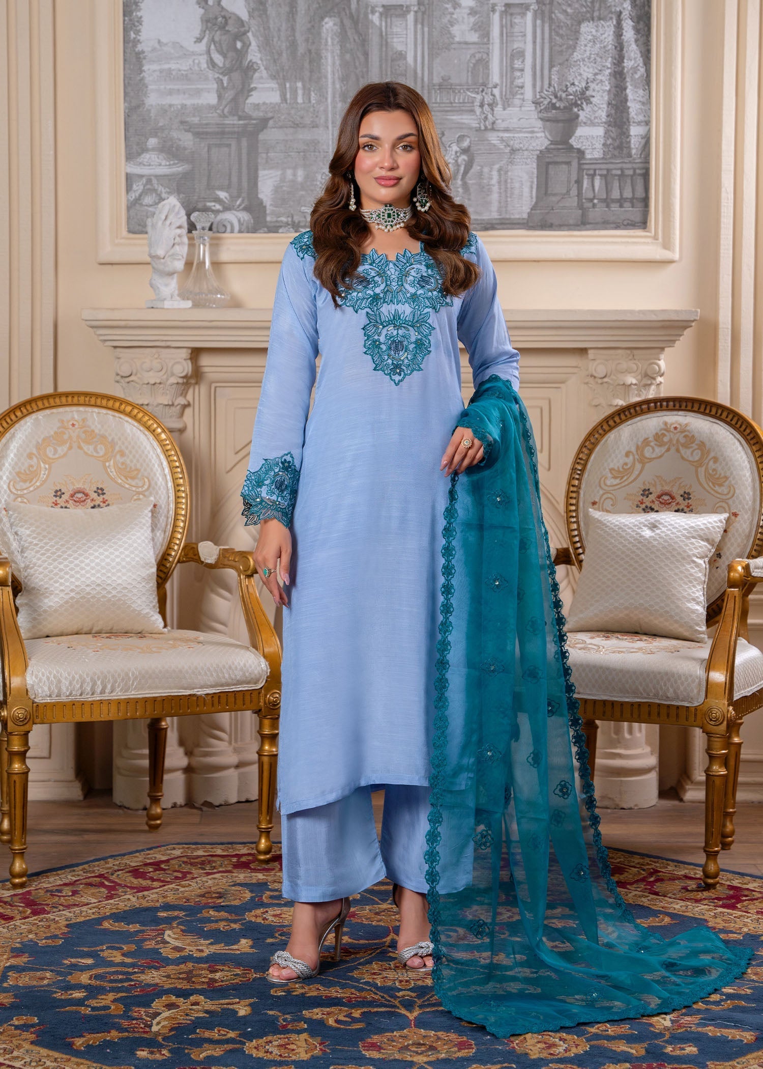 viscose Kurta Set in Ice blue