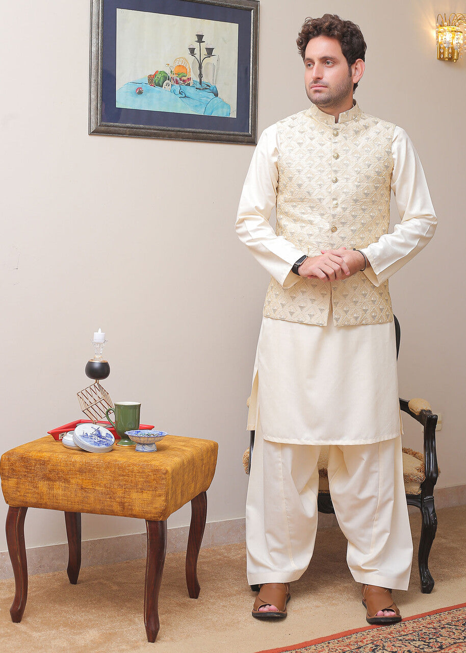 banarsi silk Waistcoat in Cream