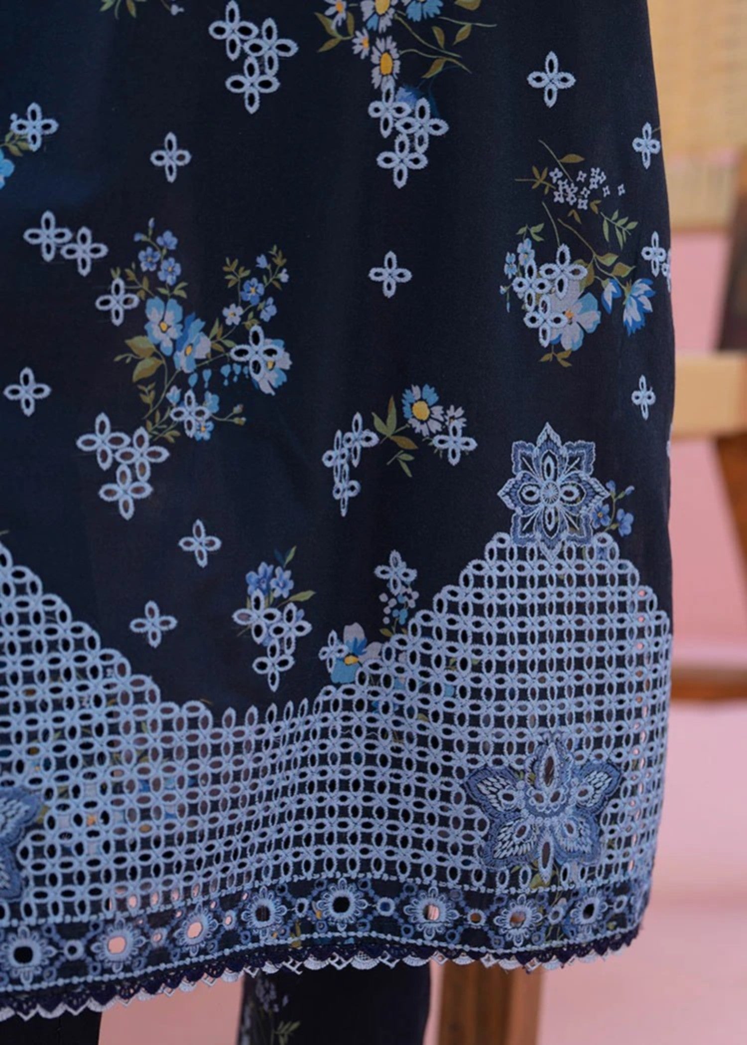 cambric Kurta Set in Midnight blue