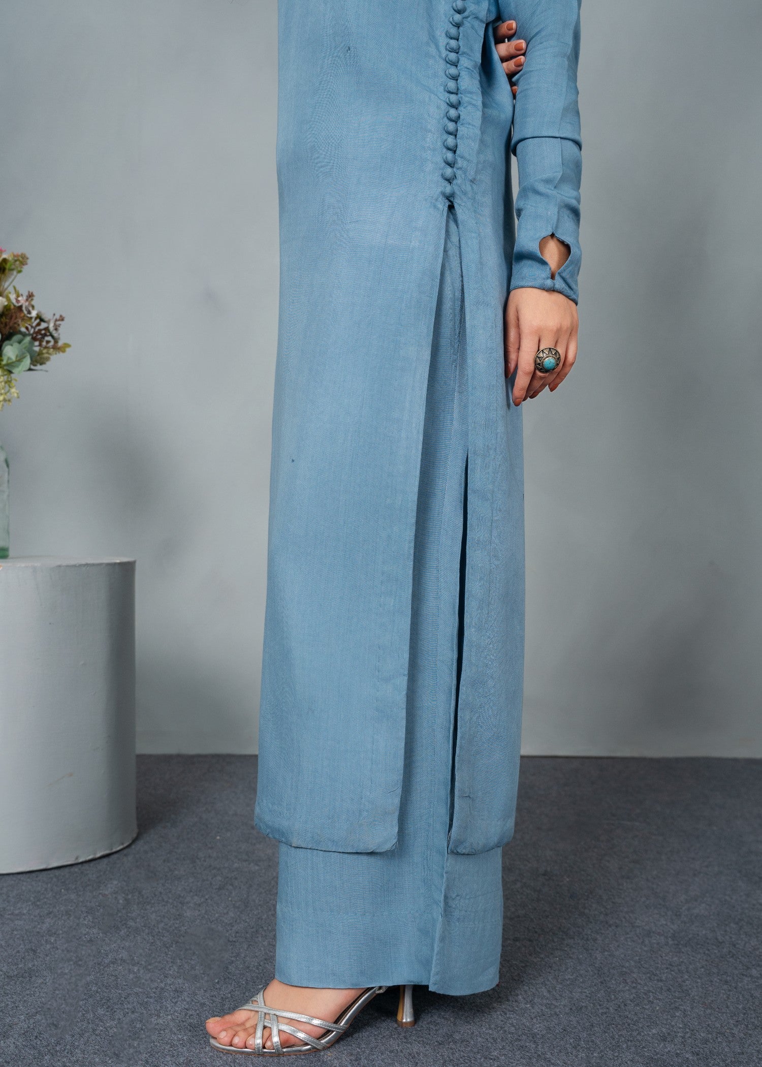 silk finish lawn Kurta Set in Powder blue