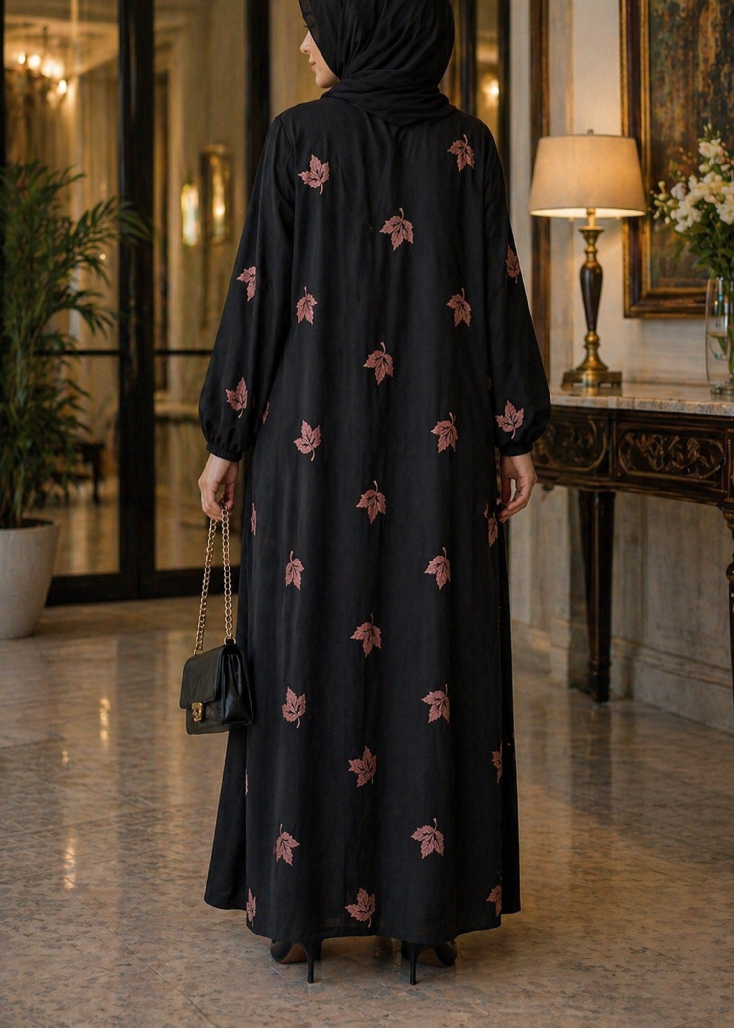 nidha Abaya in Black, pink