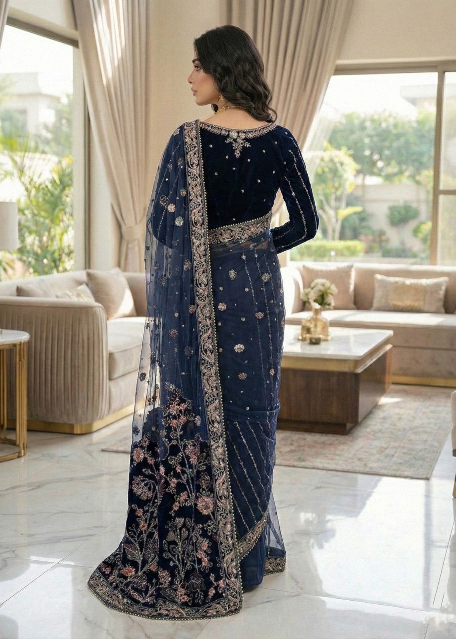 velvet Saree in Blue