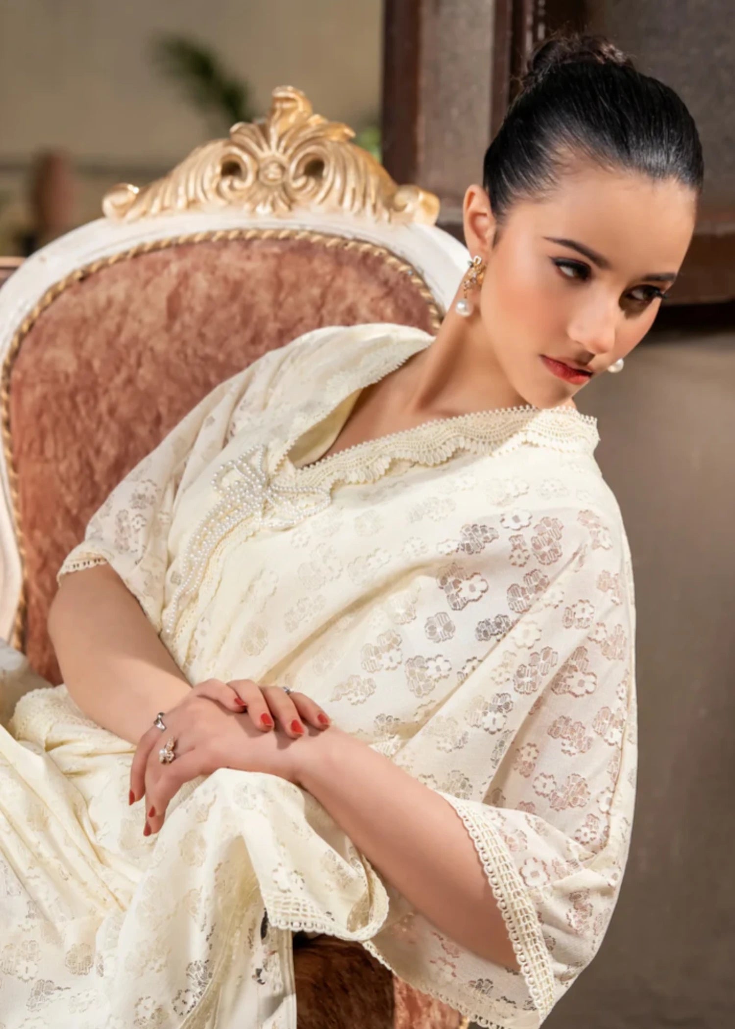 crepe Kaftan in Ivory