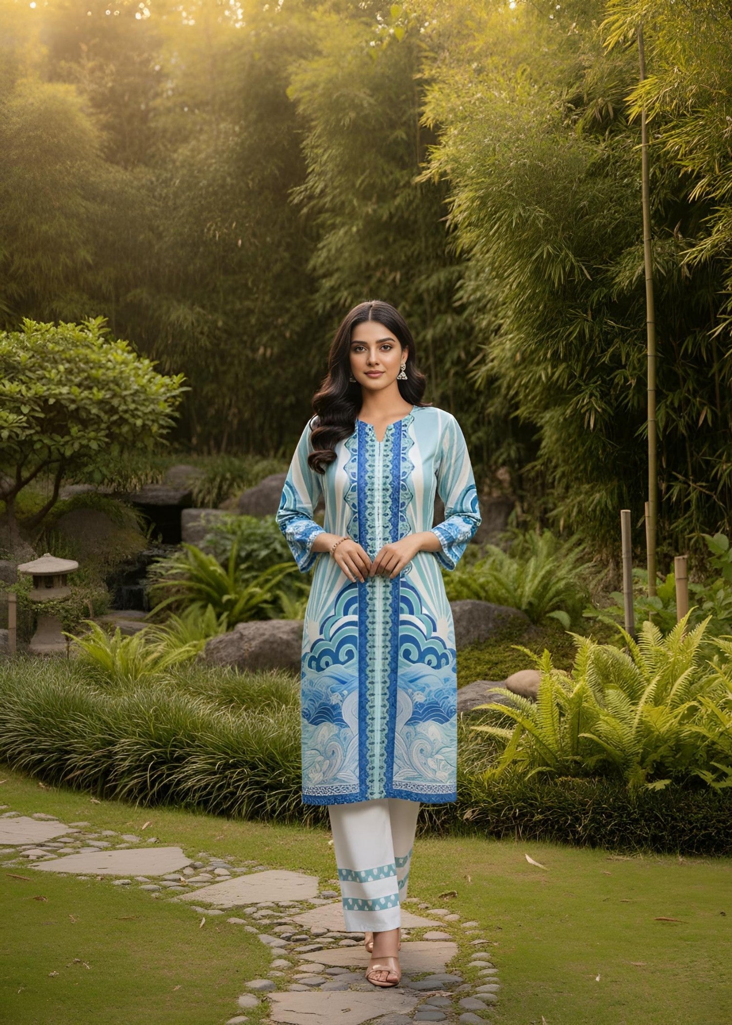 wool Kurta Set in Sky blue